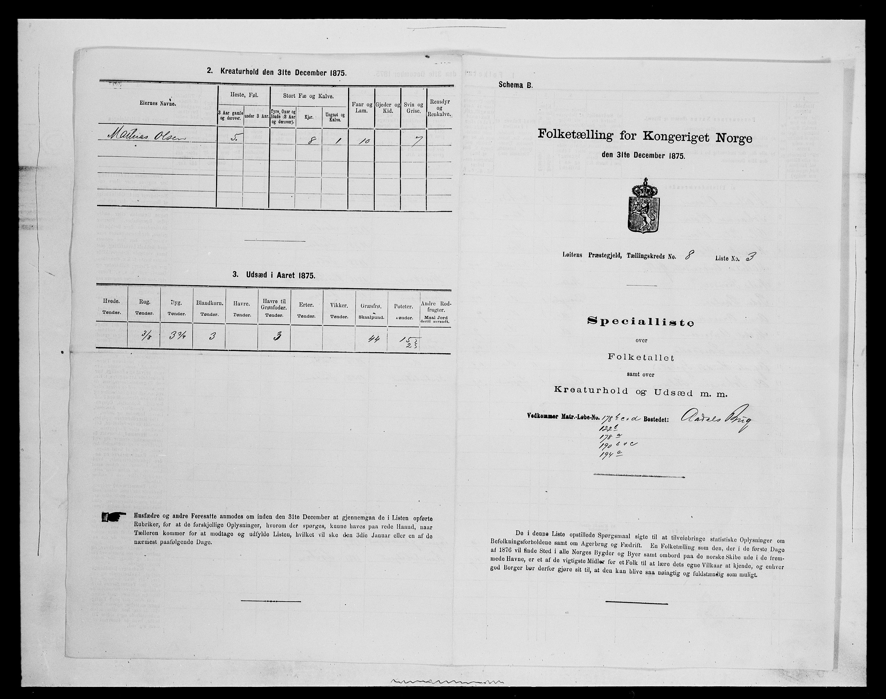 SAH, 1875 census for 0415P Løten, 1875, p. 1675