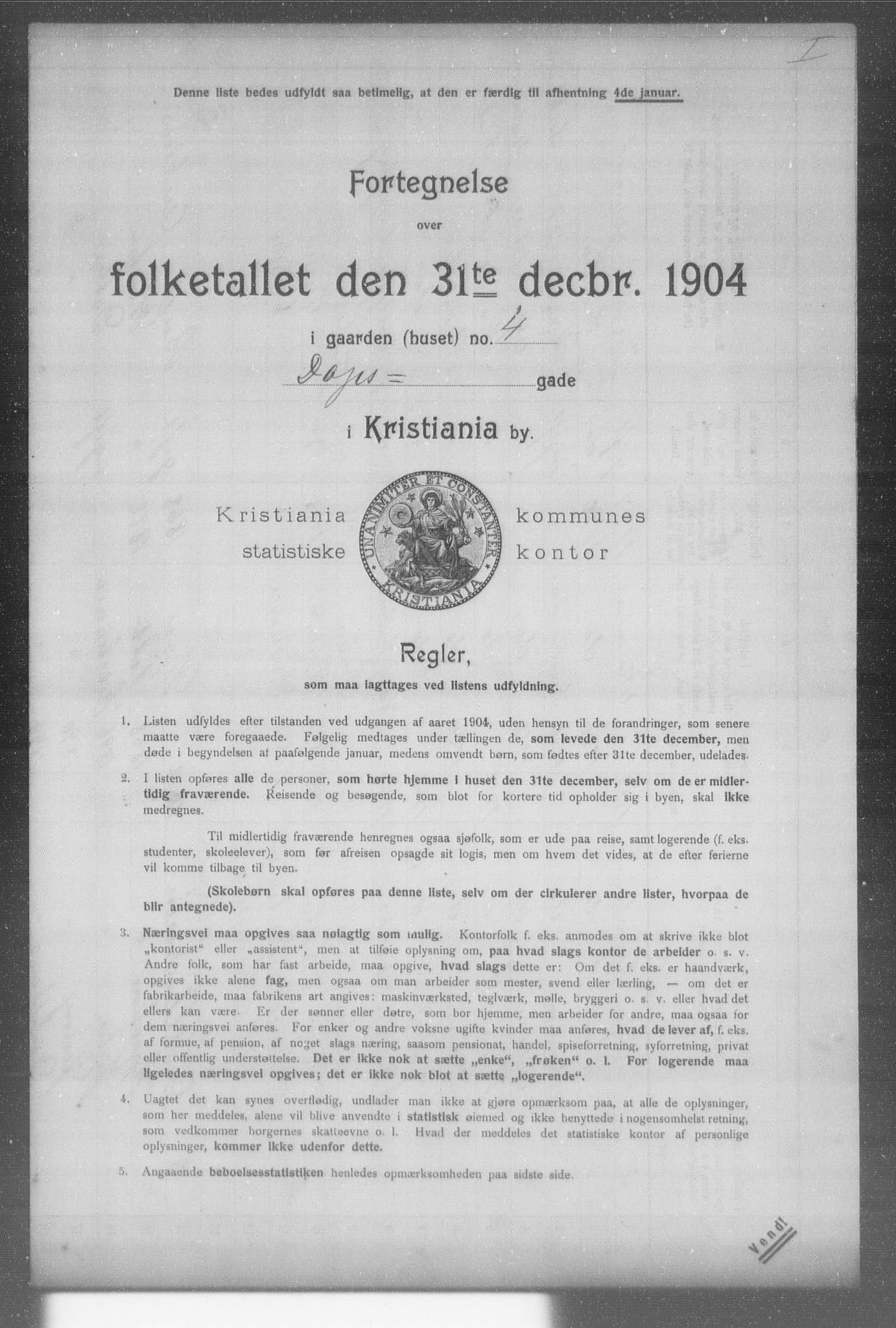 OBA, Municipal Census 1904 for Kristiania, 1904, p. 3182