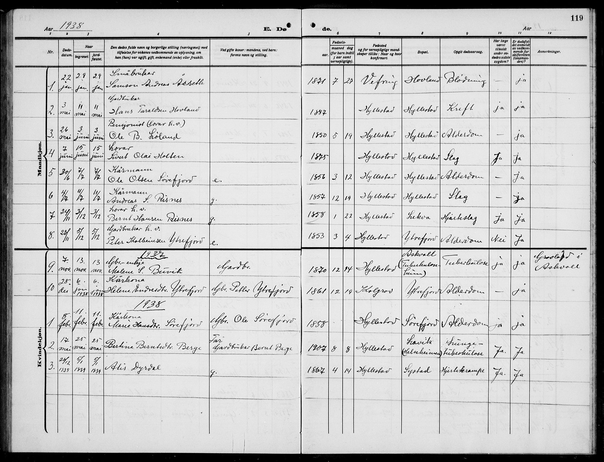 Hyllestad sokneprestembete, SAB/A-80401: Parish register (copy) no. A 4, 1926-1940, p. 119