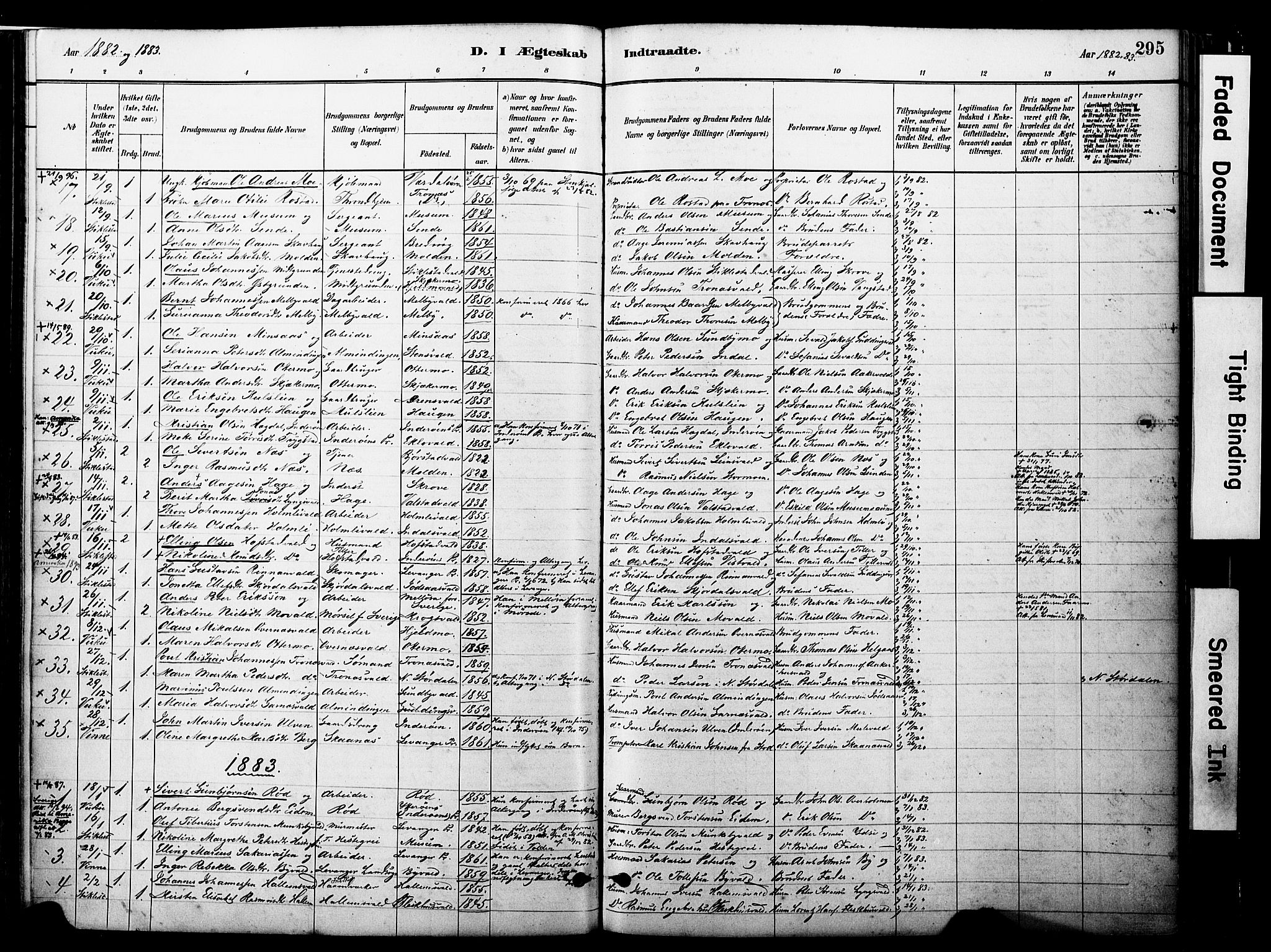 Ministerialprotokoller, klokkerbøker og fødselsregistre - Nord-Trøndelag, SAT/A-1458/723/L0244: Parish register (official) no. 723A13, 1881-1899, p. 295