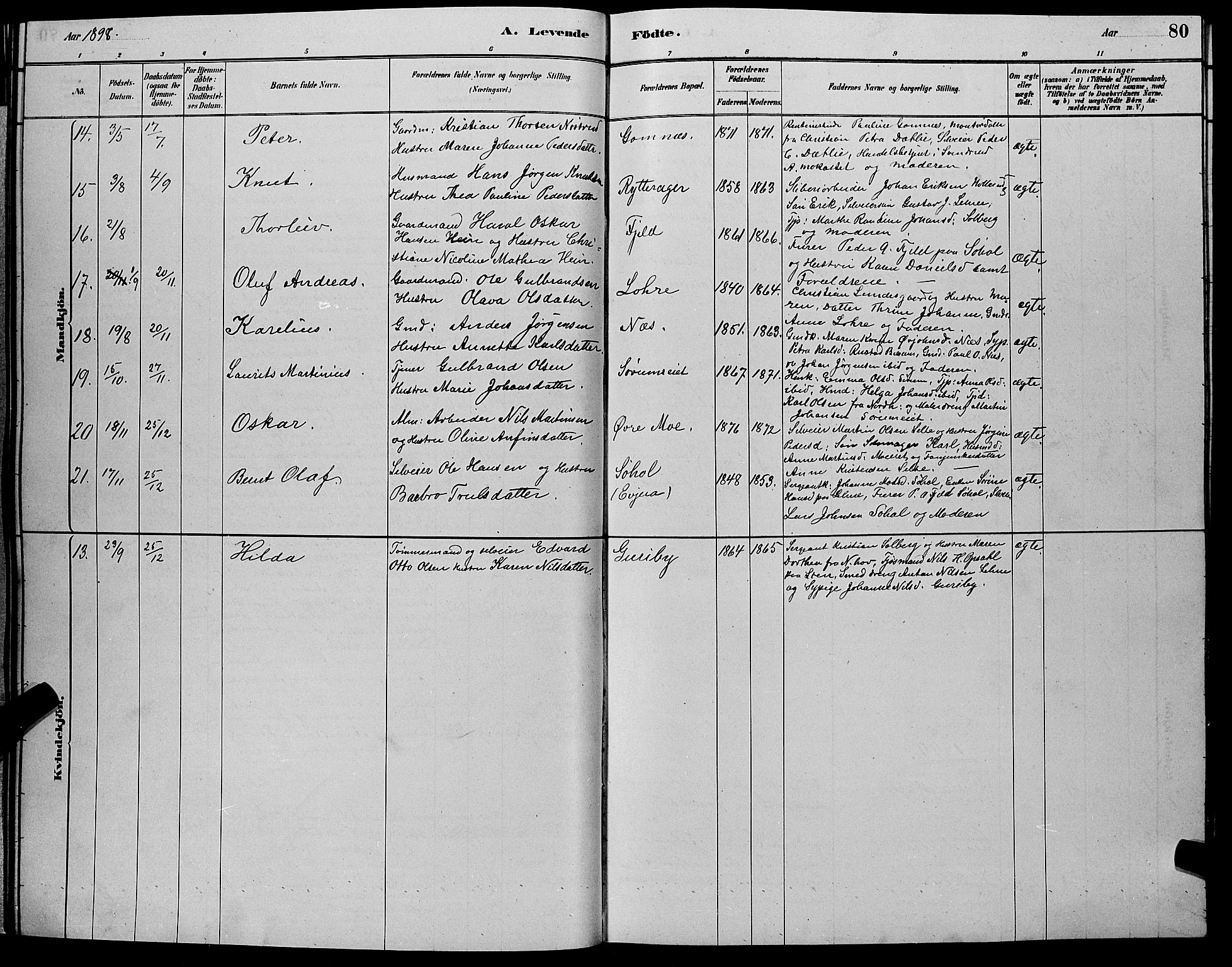Hole kirkebøker, SAKO/A-228/G/Ga/L0003: Parish register (copy) no. I 3, 1879-1904, p. 80