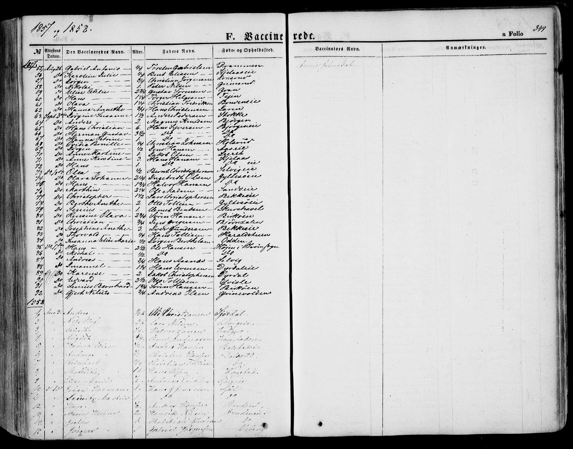 Sande Kirkebøker, AV/SAKO-A-53/F/Fa/L0004: Parish register (official) no. 4, 1847-1864, p. 349