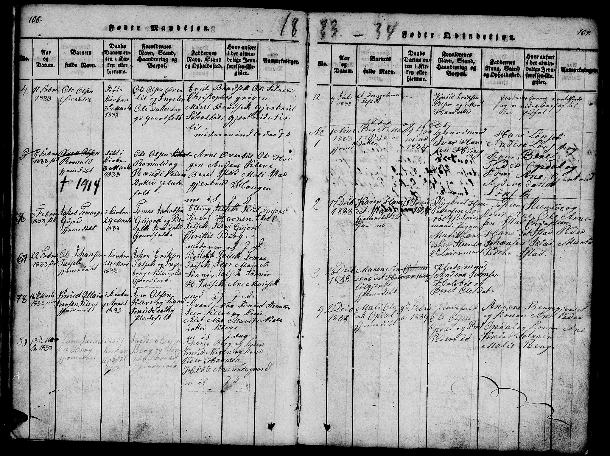 Ministerialprotokoller, klokkerbøker og fødselsregistre - Møre og Romsdal, SAT/A-1454/557/L0679: Parish register (official) no. 557A01, 1818-1843, p. 106-107