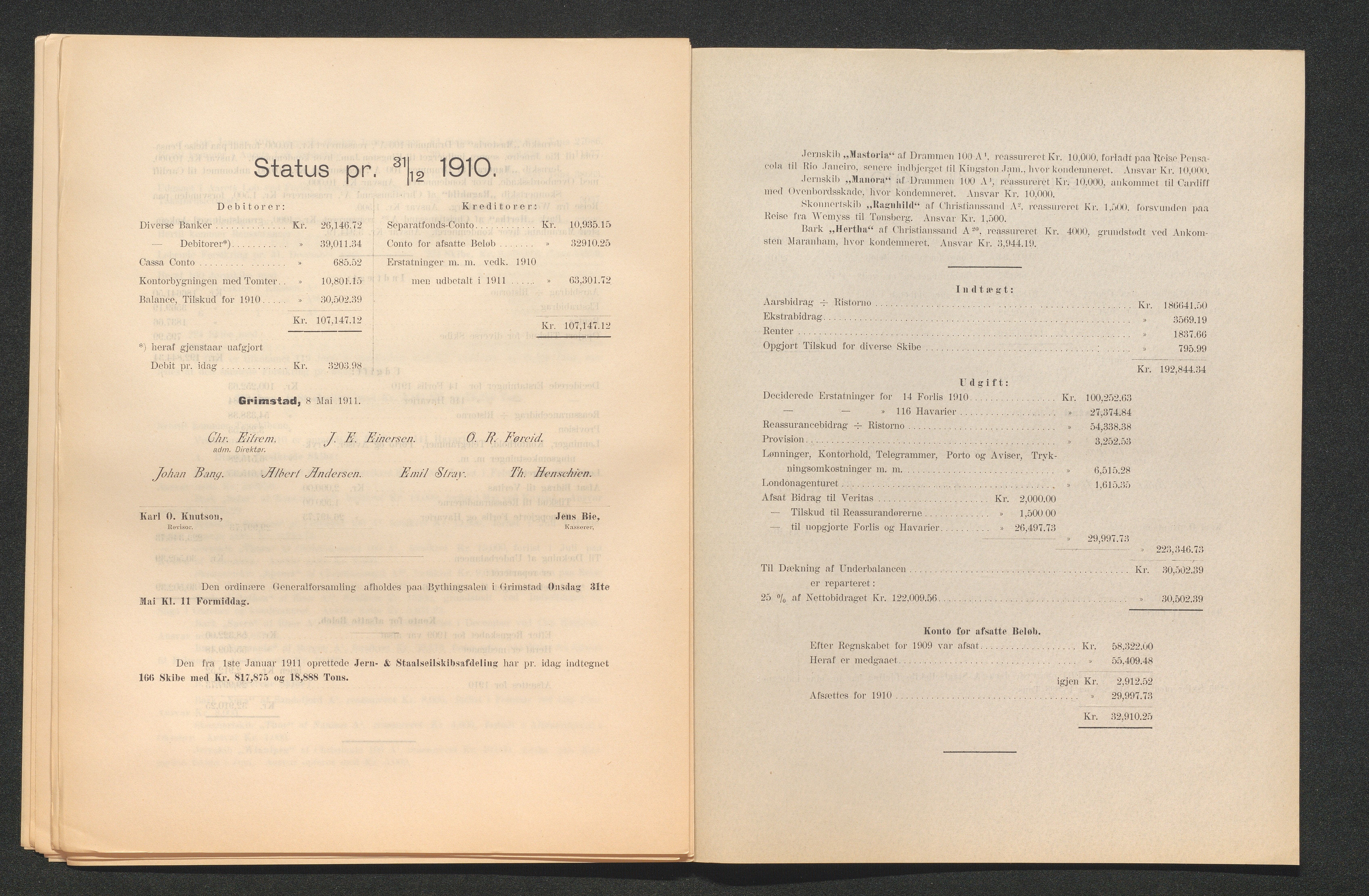 Agders Gjensidige Assuranceforening, AAKS/PA-1718/05/L0003: Regnskap, seilavdeling, pakkesak, 1890-1912