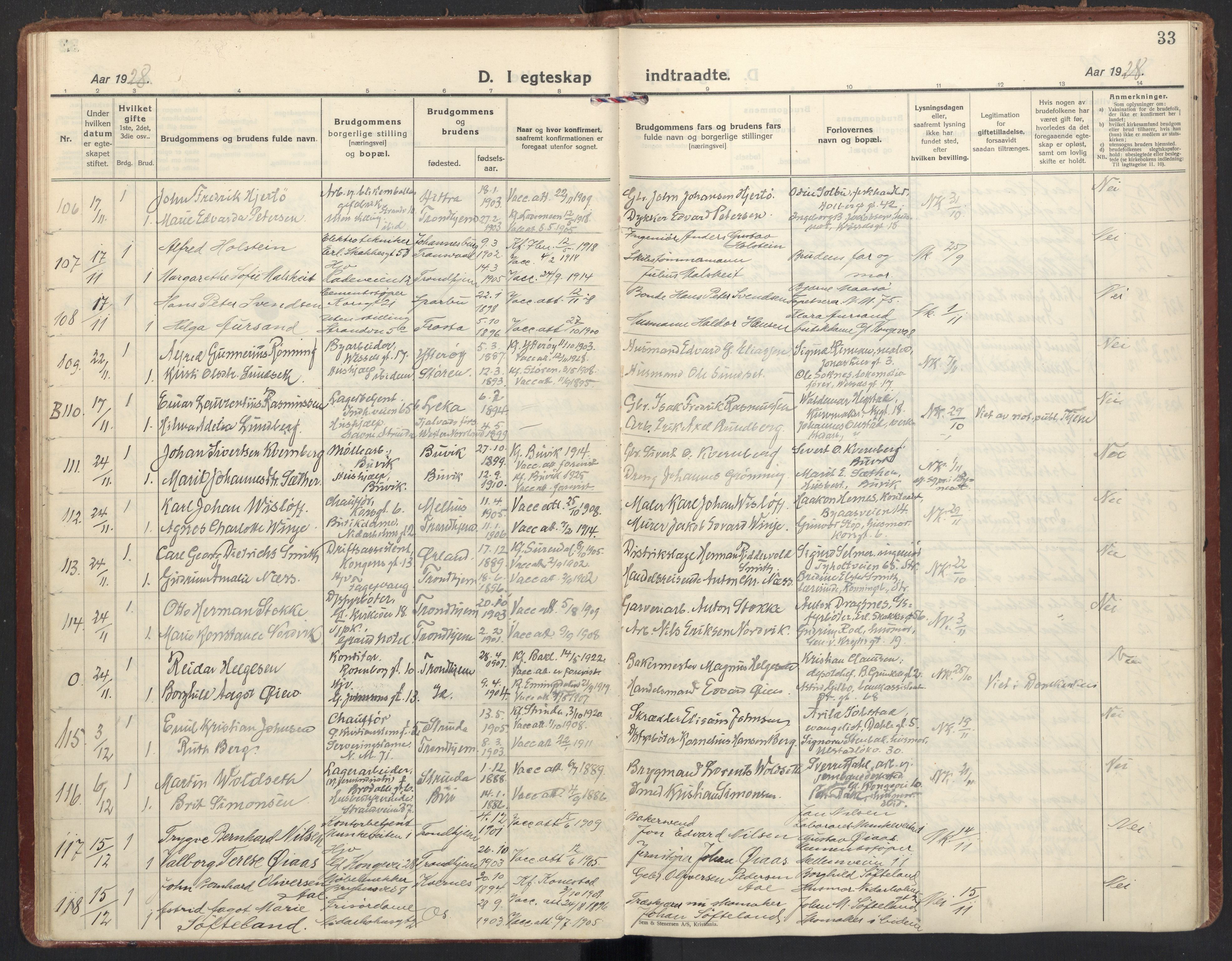 Ministerialprotokoller, klokkerbøker og fødselsregistre - Sør-Trøndelag, SAT/A-1456/605/L0249: Parish register (official) no. 605A11, 1925-1936, p. 33