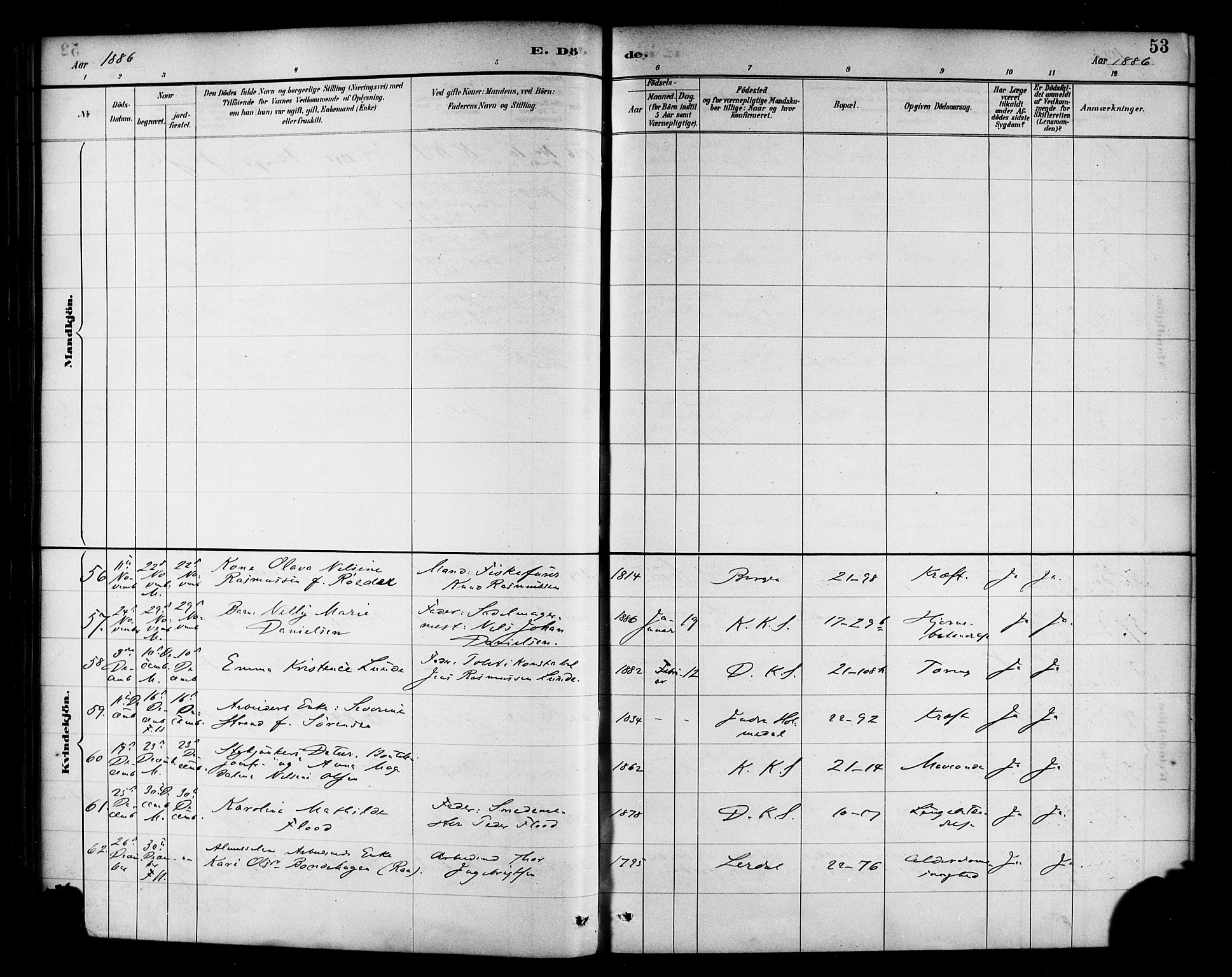 Korskirken sokneprestembete, SAB/A-76101/H/Haa/L0047: Parish register (official) no. E 5, 1884-1910, p. 53