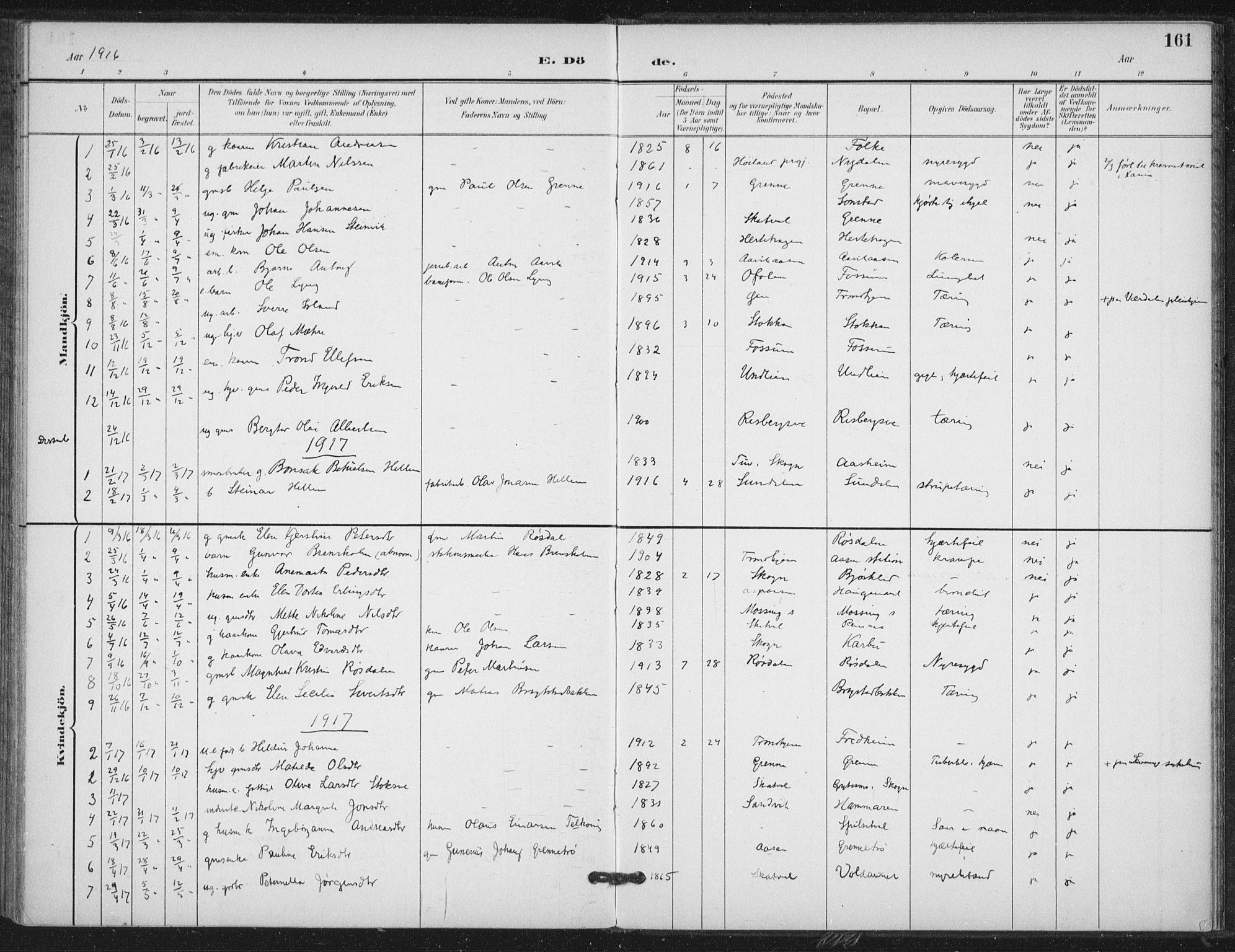 Ministerialprotokoller, klokkerbøker og fødselsregistre - Nord-Trøndelag, AV/SAT-A-1458/714/L0131: Parish register (official) no. 714A02, 1896-1918, p. 161