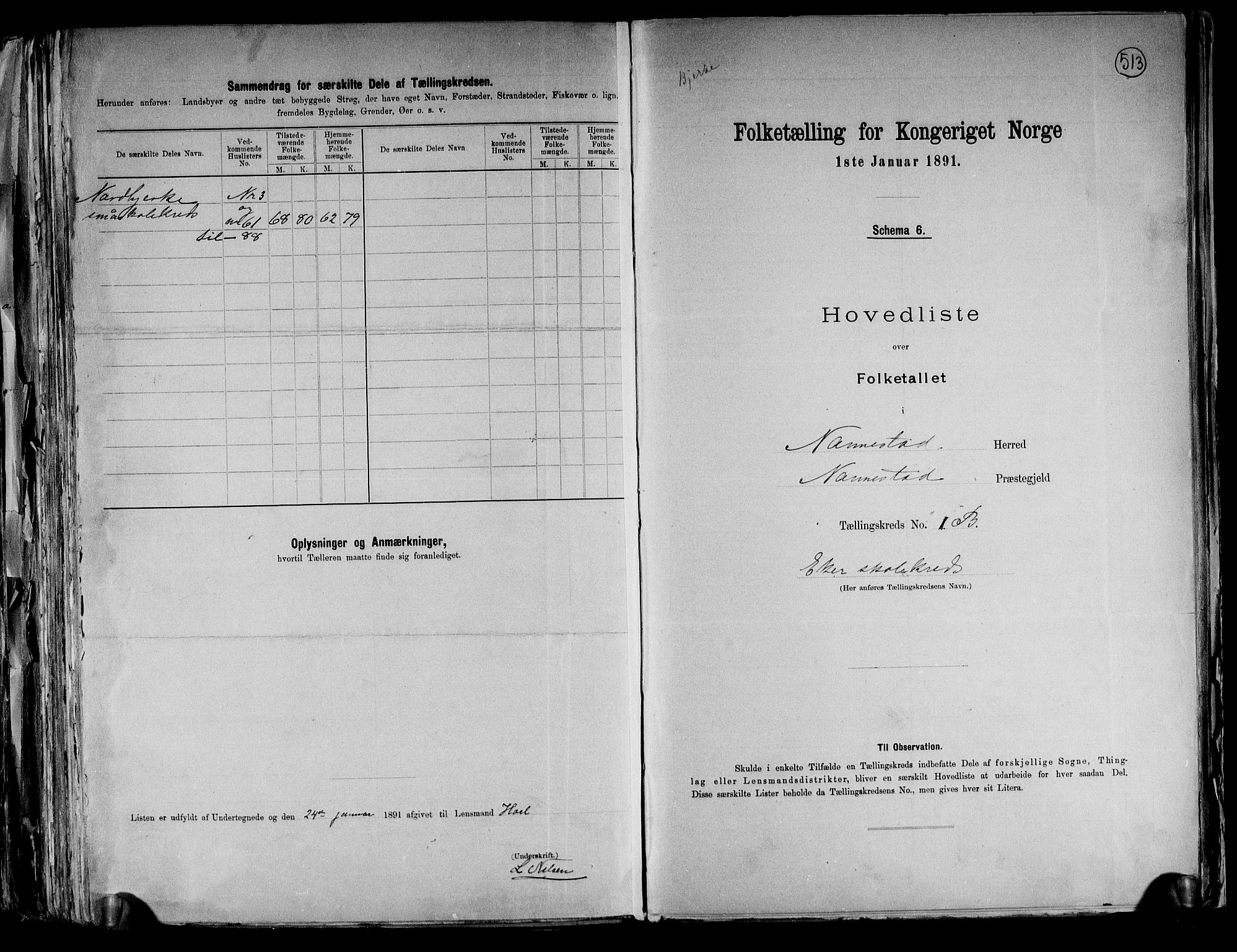 RA, 1891 census for 0238 Nannestad, 1891, p. 6