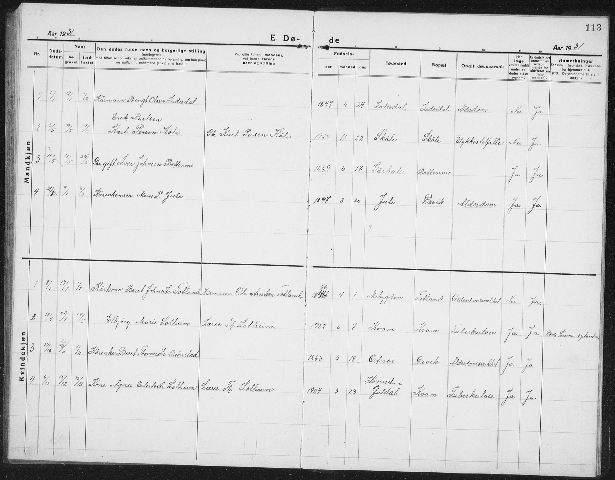 Ministerialprotokoller, klokkerbøker og fødselsregistre - Nord-Trøndelag, SAT/A-1458/757/L0507: Parish register (copy) no. 757C02, 1923-1939, p. 113