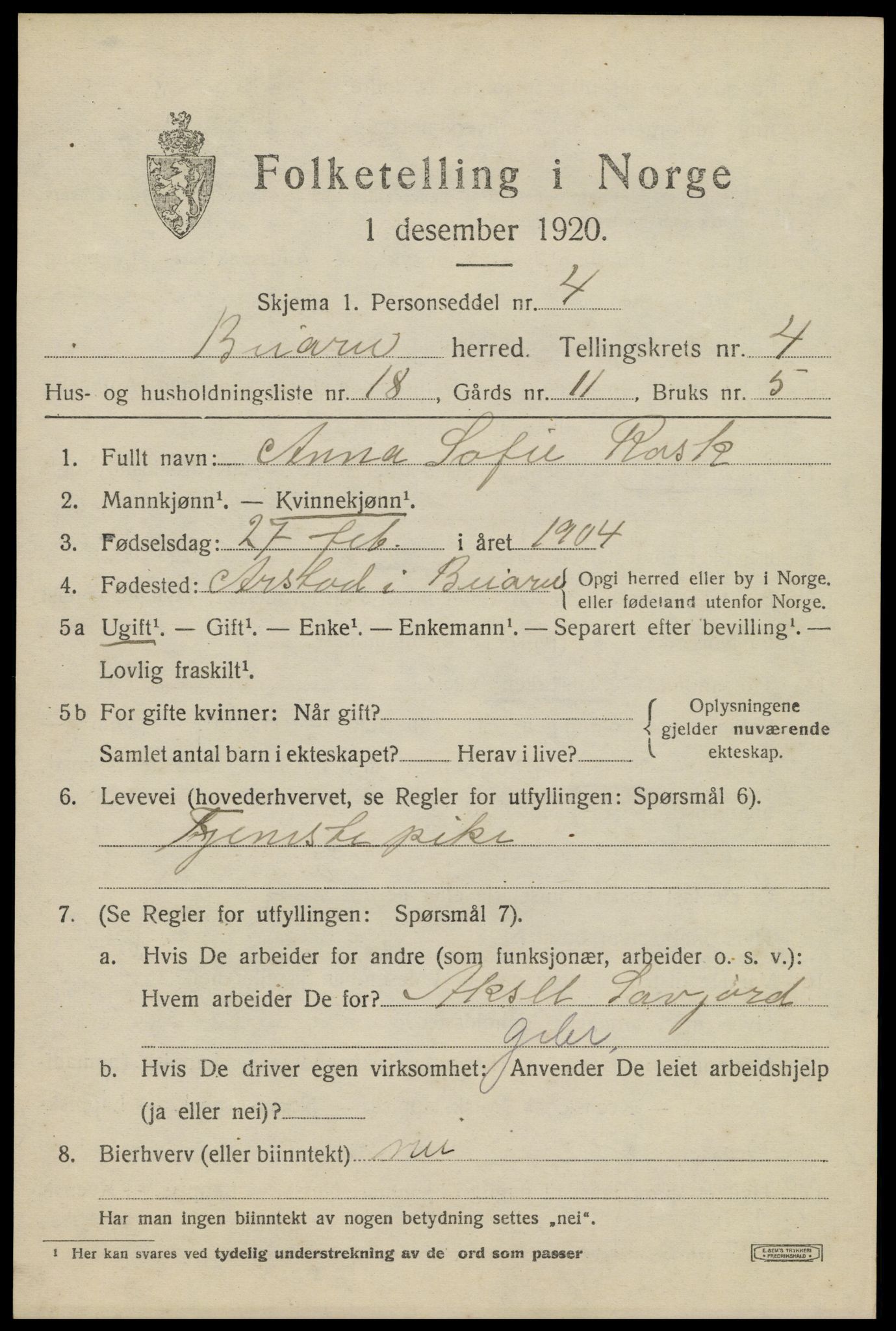 SAT, 1920 census for Beiarn, 1920, p. 1892