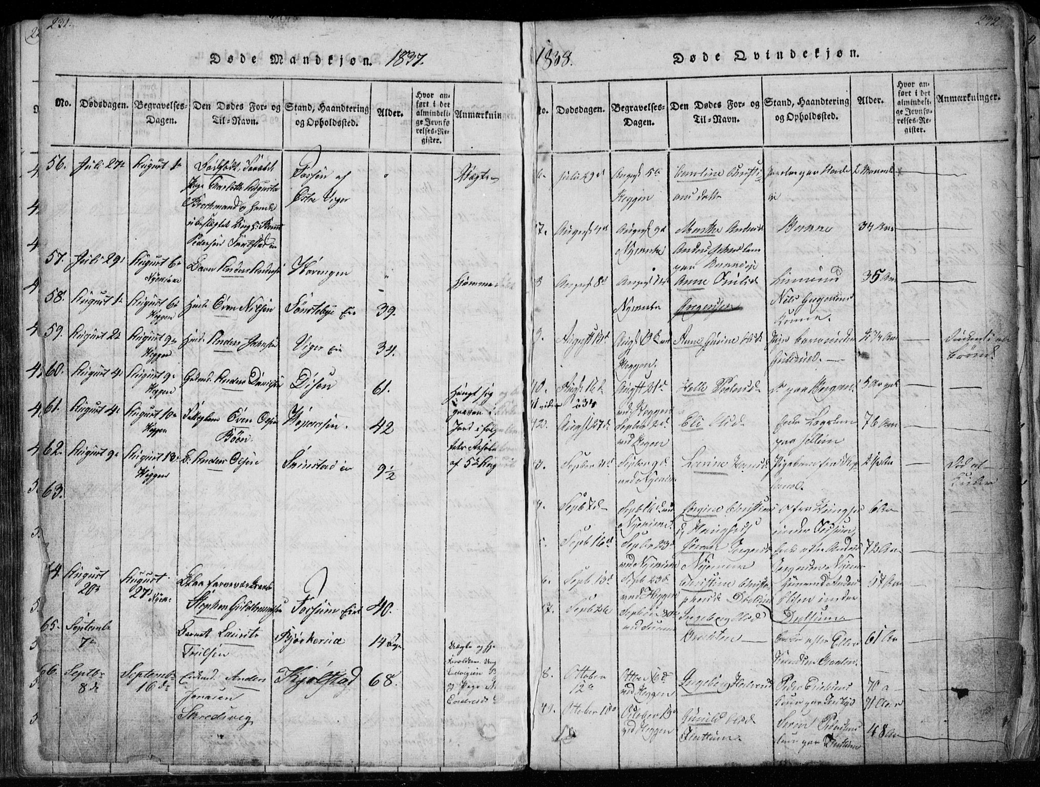 Modum kirkebøker, AV/SAKO-A-234/G/Ga/L0003: Parish register (copy) no. I 3, 1832-1842, p. 231-232