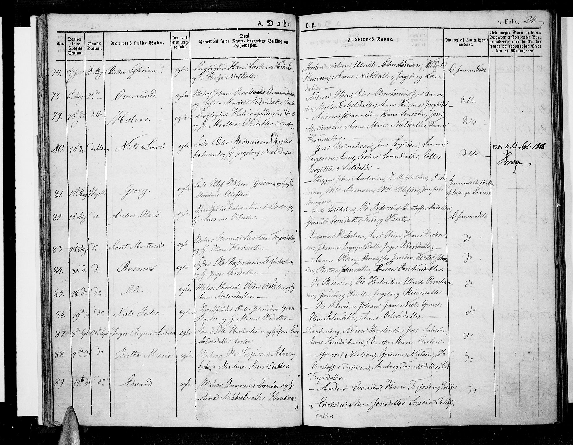 Tromøy sokneprestkontor, SAK/1111-0041/F/Fa/L0003: Parish register (official) no. A 3, 1825-1837, p. 24