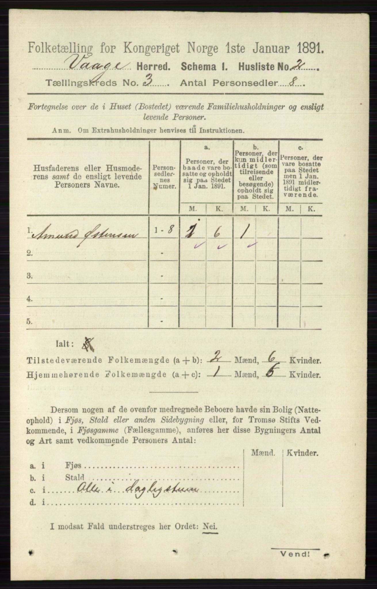 RA, 1891 census for 0515 Vågå, 1891, p. 2242