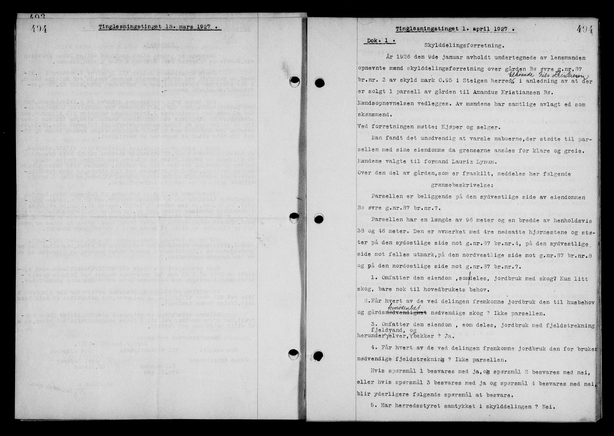 Steigen og Ofoten sorenskriveri, SAT/A-0030/1/2/2C/L0014: Mortgage book no. 13 og 15, 1926-1927, Deed date: 01.04.1927