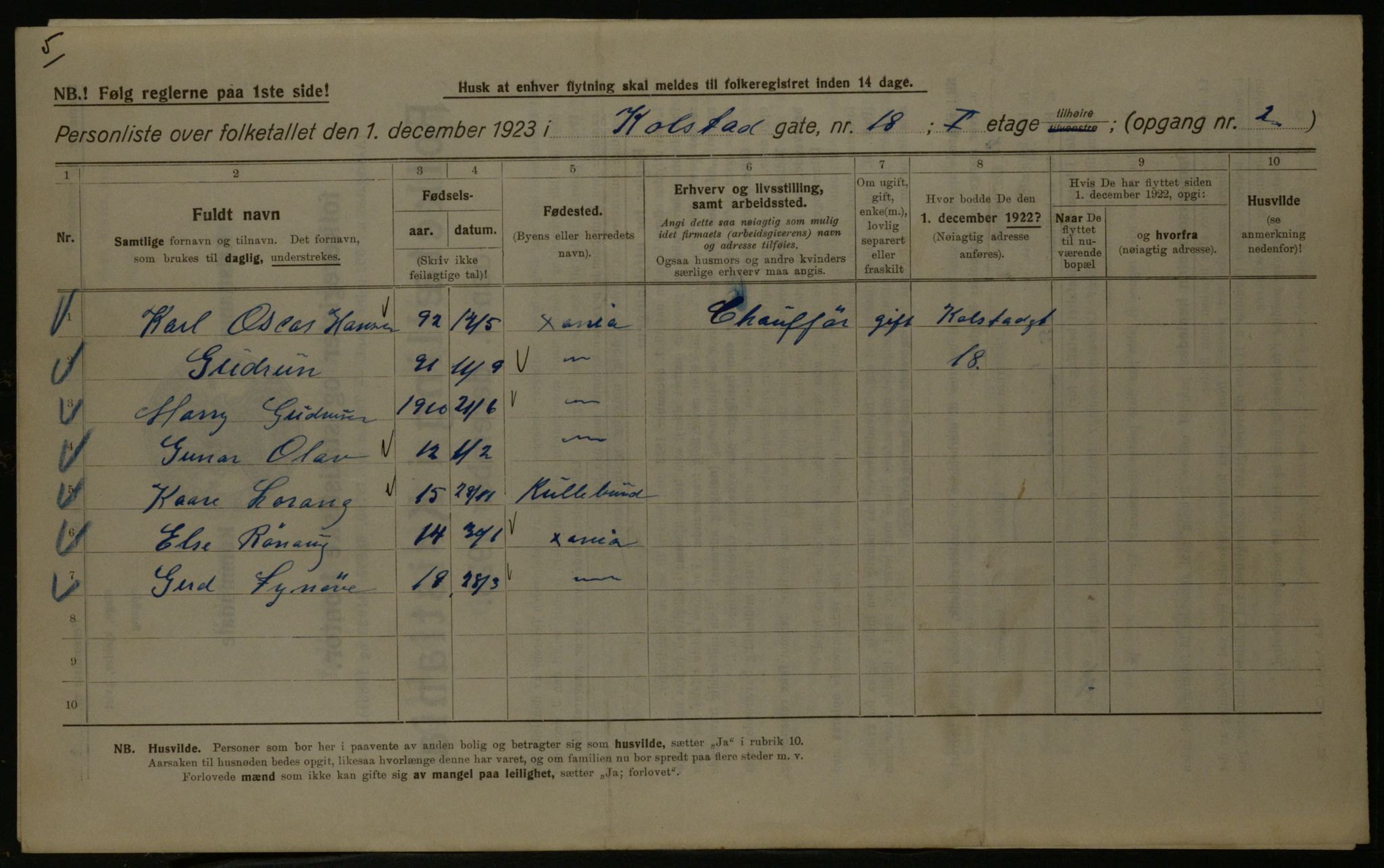 OBA, Municipal Census 1923 for Kristiania, 1923, p. 58796