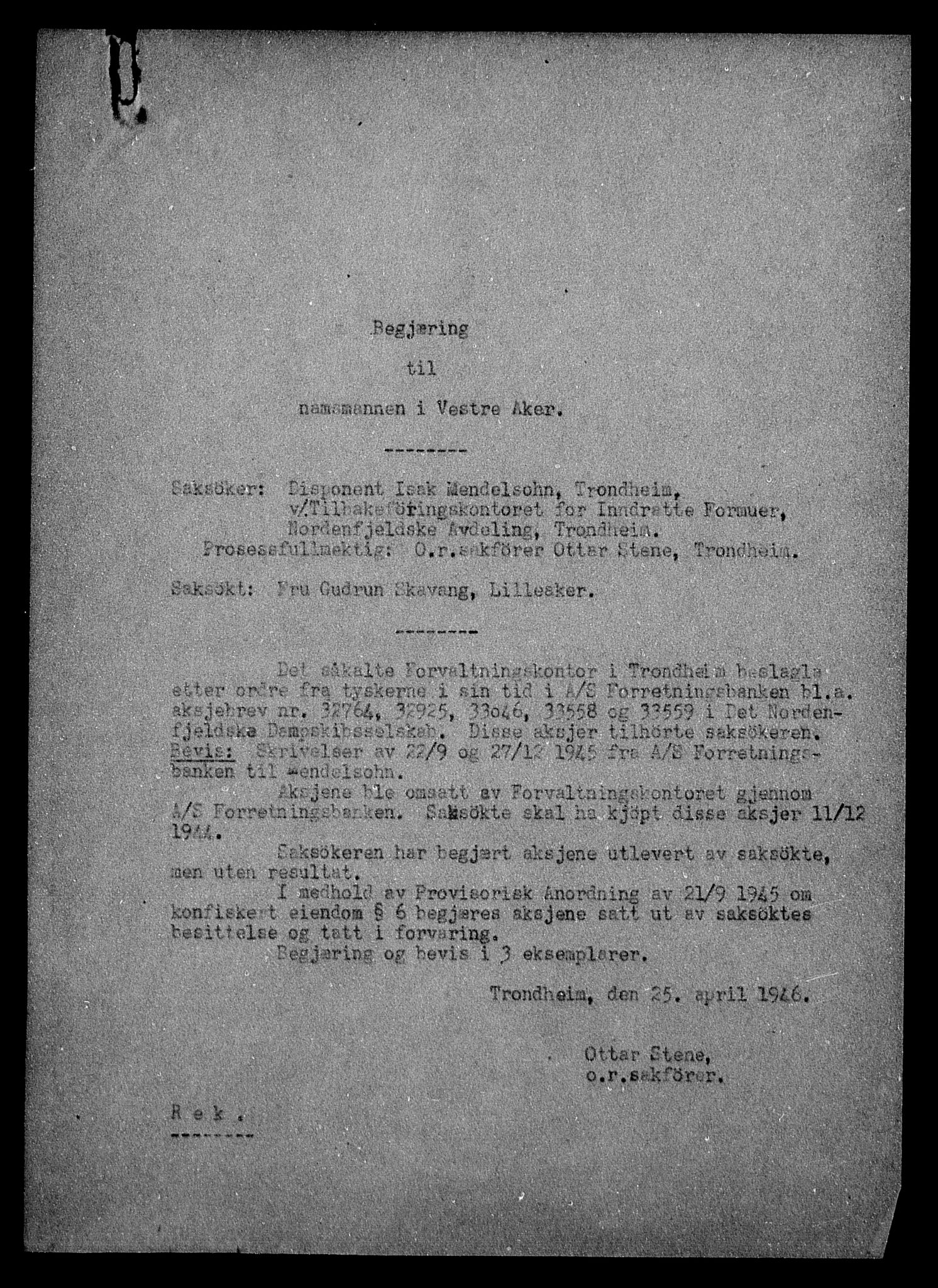 Justisdepartementet, Tilbakeføringskontoret for inndratte formuer, AV/RA-S-1564/H/Hc/Hca/L0909: --, 1945-1947, p. 96