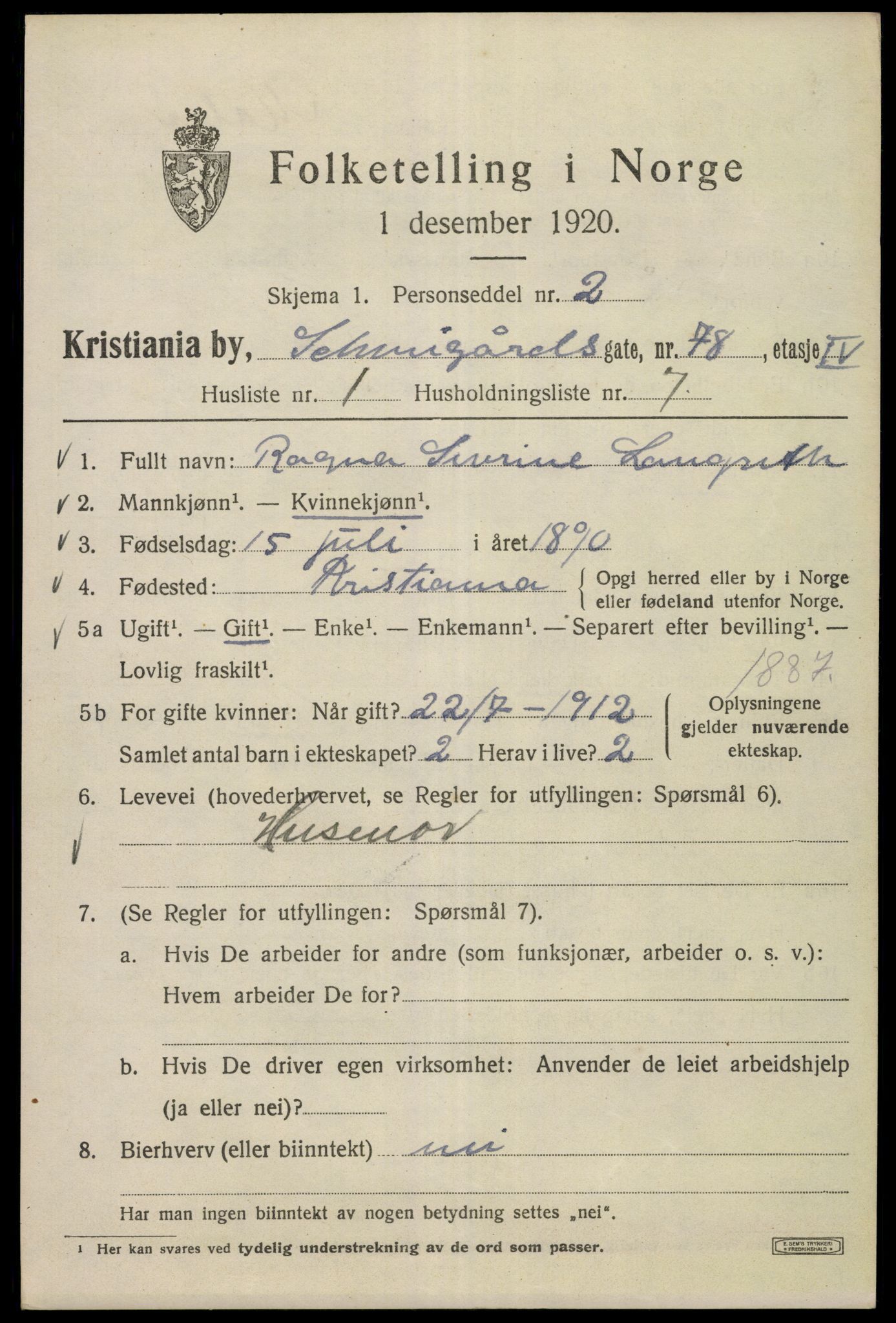 SAO, 1920 census for Kristiania, 1920, p. 496637