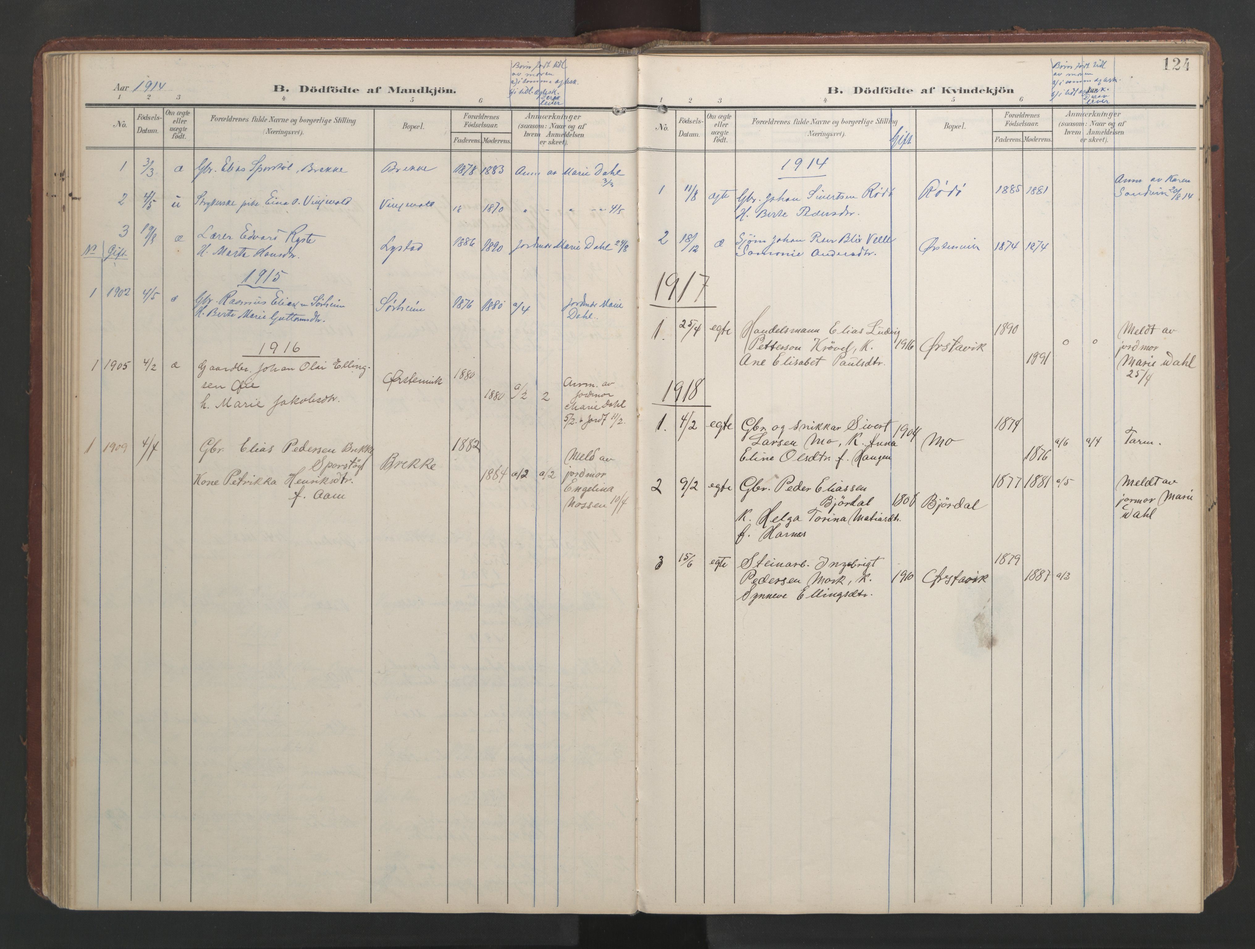 Ministerialprotokoller, klokkerbøker og fødselsregistre - Møre og Romsdal, AV/SAT-A-1454/513/L0190: Parish register (copy) no. 513C04, 1904-1926, p. 124