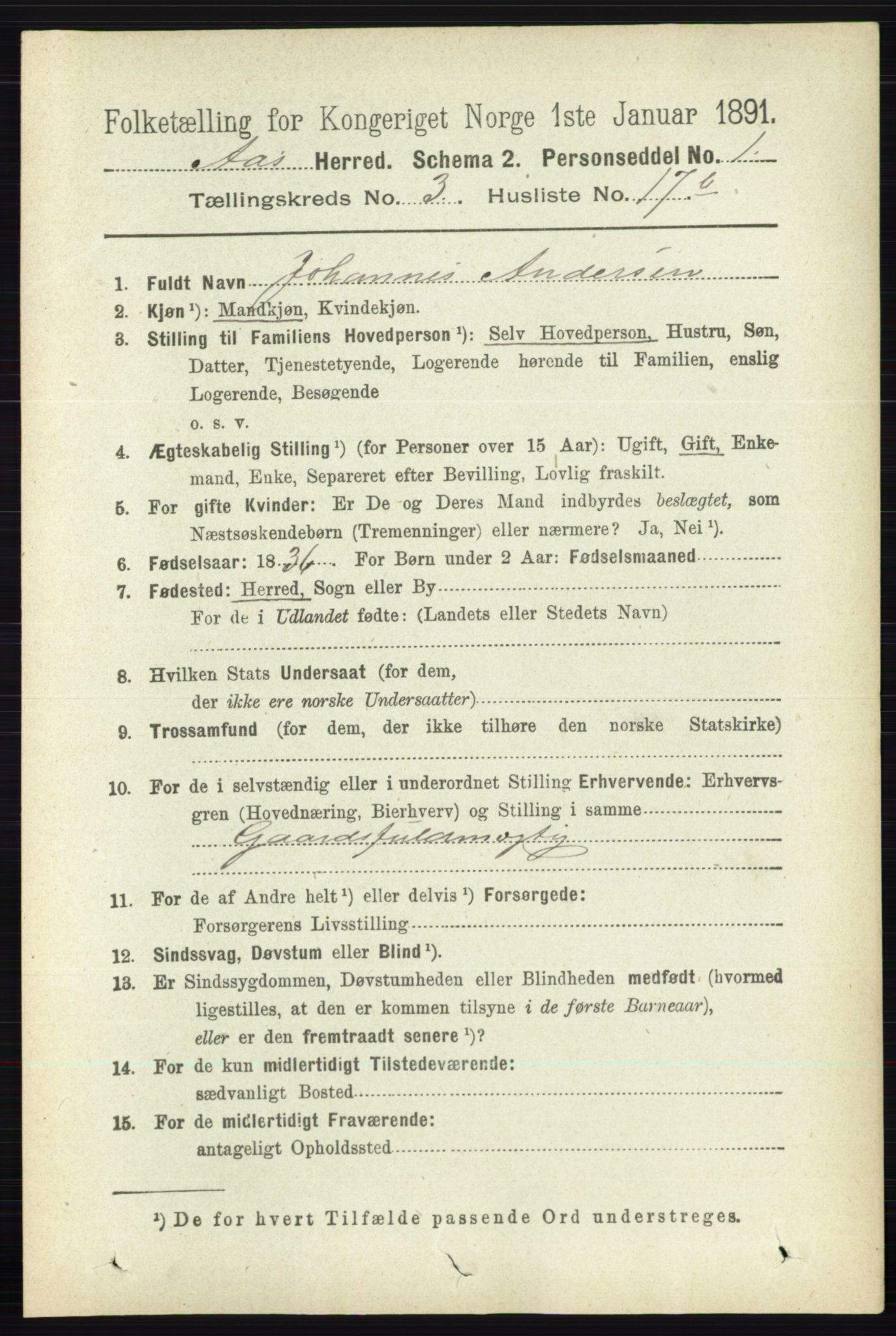 RA, 1891 census for 0214 Ås, 1891, p. 2843