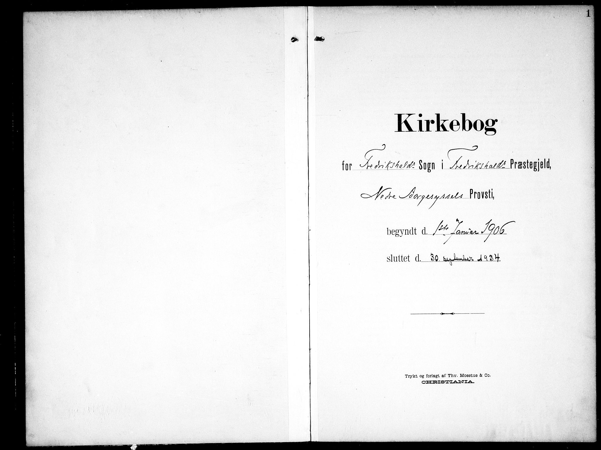 Halden prestekontor Kirkebøker, AV/SAO-A-10909/G/Ga/L0011: Parish register (copy) no. 11, 1906-1934, p. 1