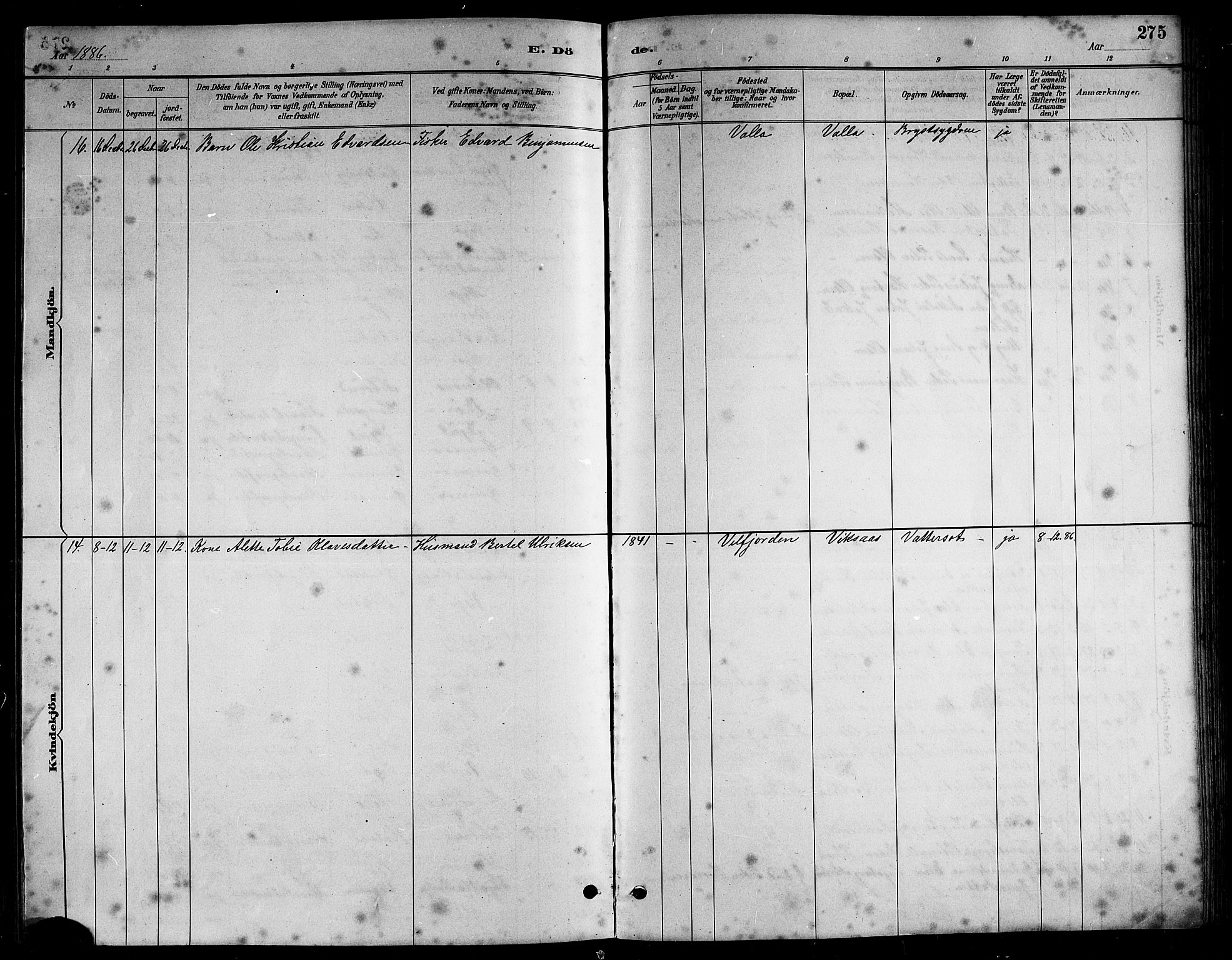 Ministerialprotokoller, klokkerbøker og fødselsregistre - Nordland, AV/SAT-A-1459/816/L0253: Parish register (copy) no. 816C03, 1886-1905, p. 275