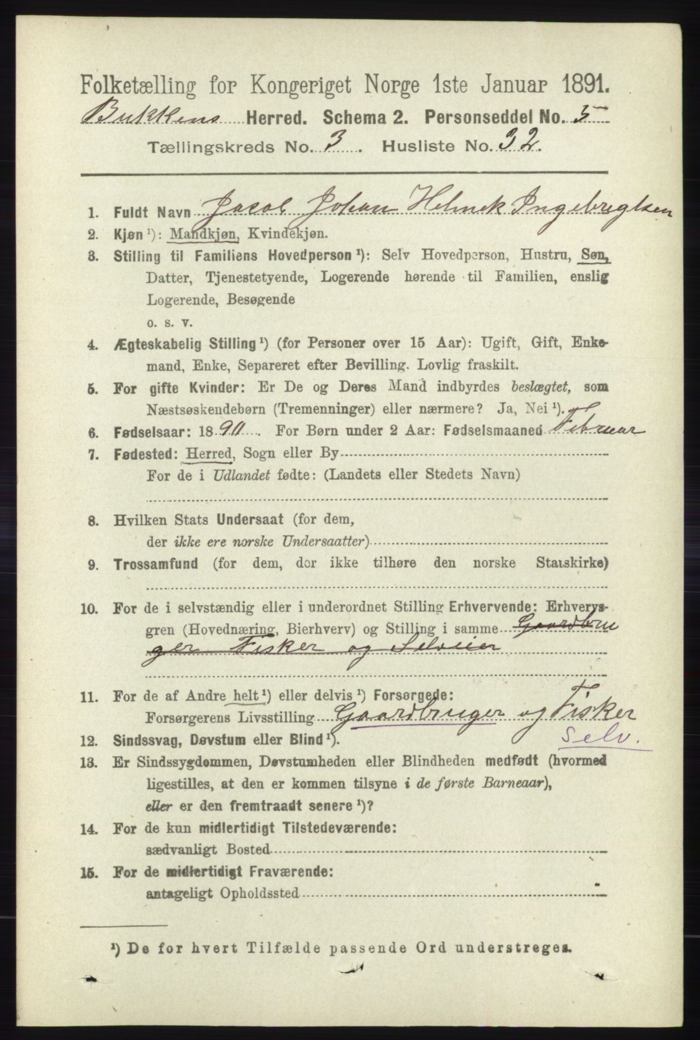 RA, 1891 census for 1145 Bokn, 1891, p. 804