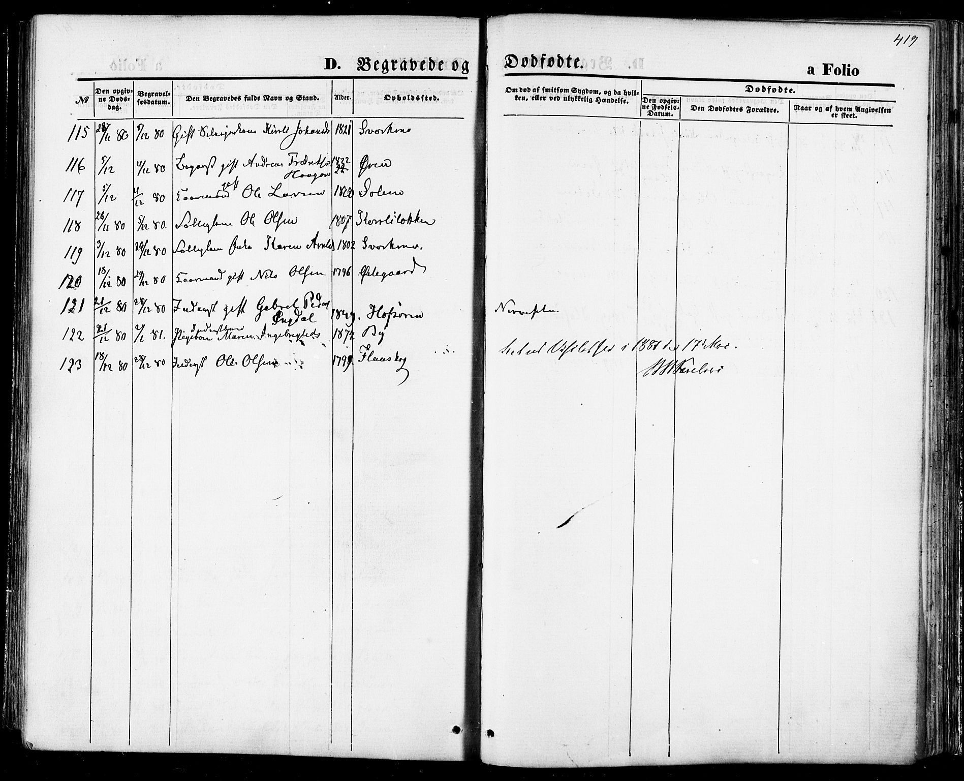 Ministerialprotokoller, klokkerbøker og fødselsregistre - Sør-Trøndelag, SAT/A-1456/668/L0807: Parish register (official) no. 668A07, 1870-1880, p. 419