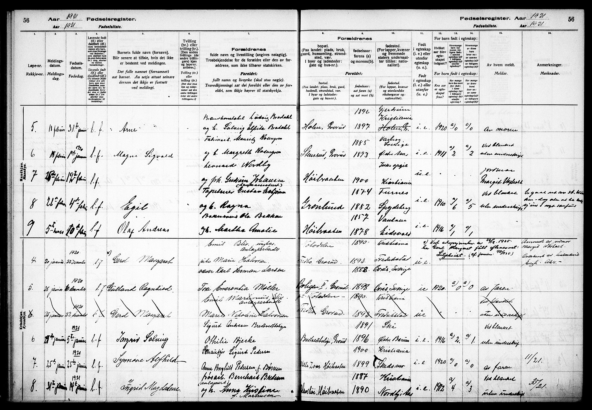 Østre Aker prestekontor Kirkebøker, AV/SAO-A-10840/J/Jb/L0001: Birth register no. II 1, 1916-1932, p. 56