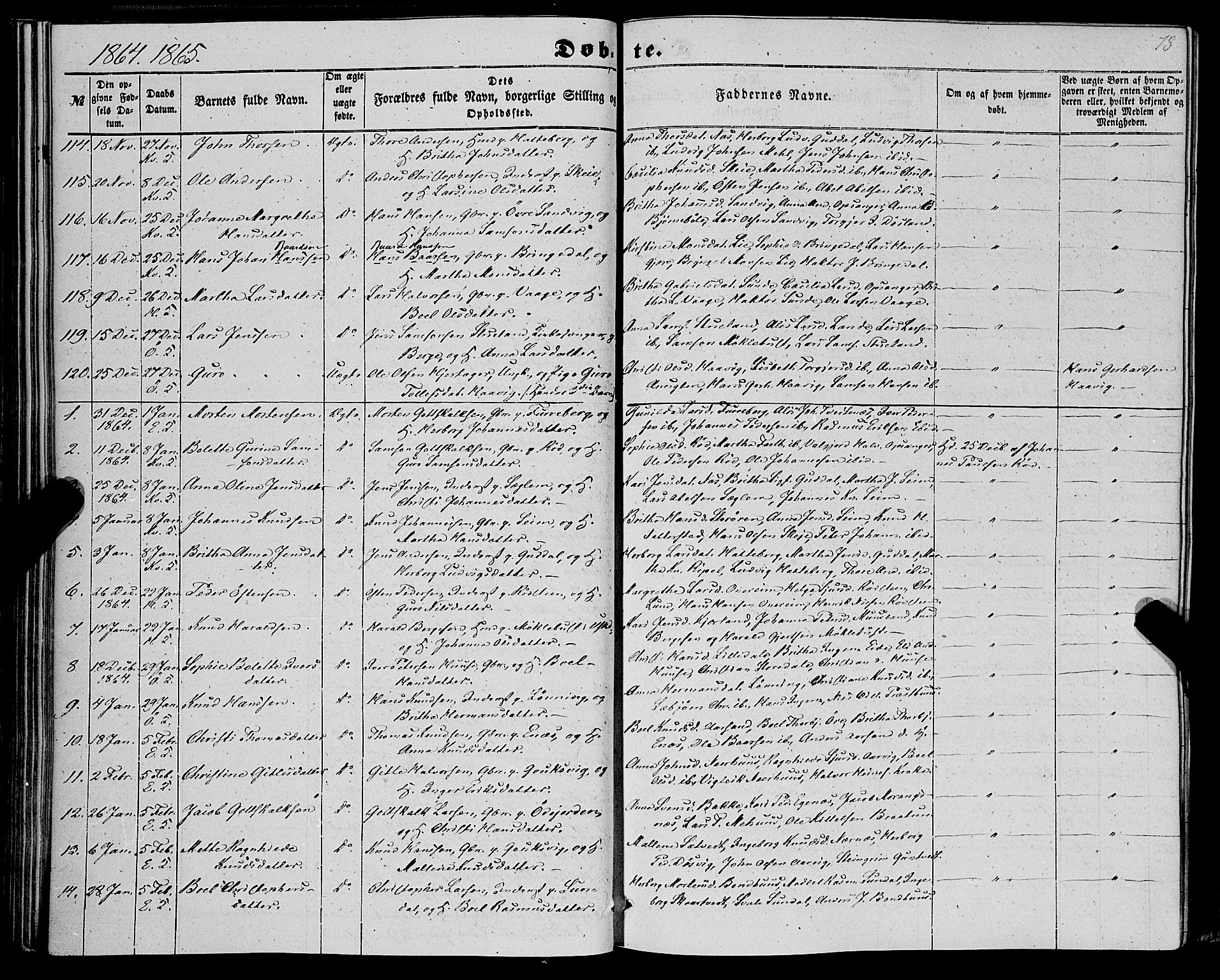 Kvinnherad sokneprestembete, SAB/A-76401/H/Haa: Parish register (official) no. A 8, 1854-1872, p. 73