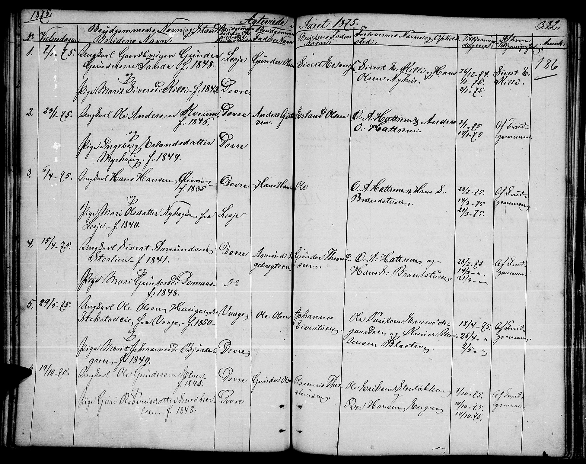 Dovre prestekontor, SAH/PREST-066/H/Ha/Hab/L0001: Parish register (copy) no. 1, 1862-1880, p. 332