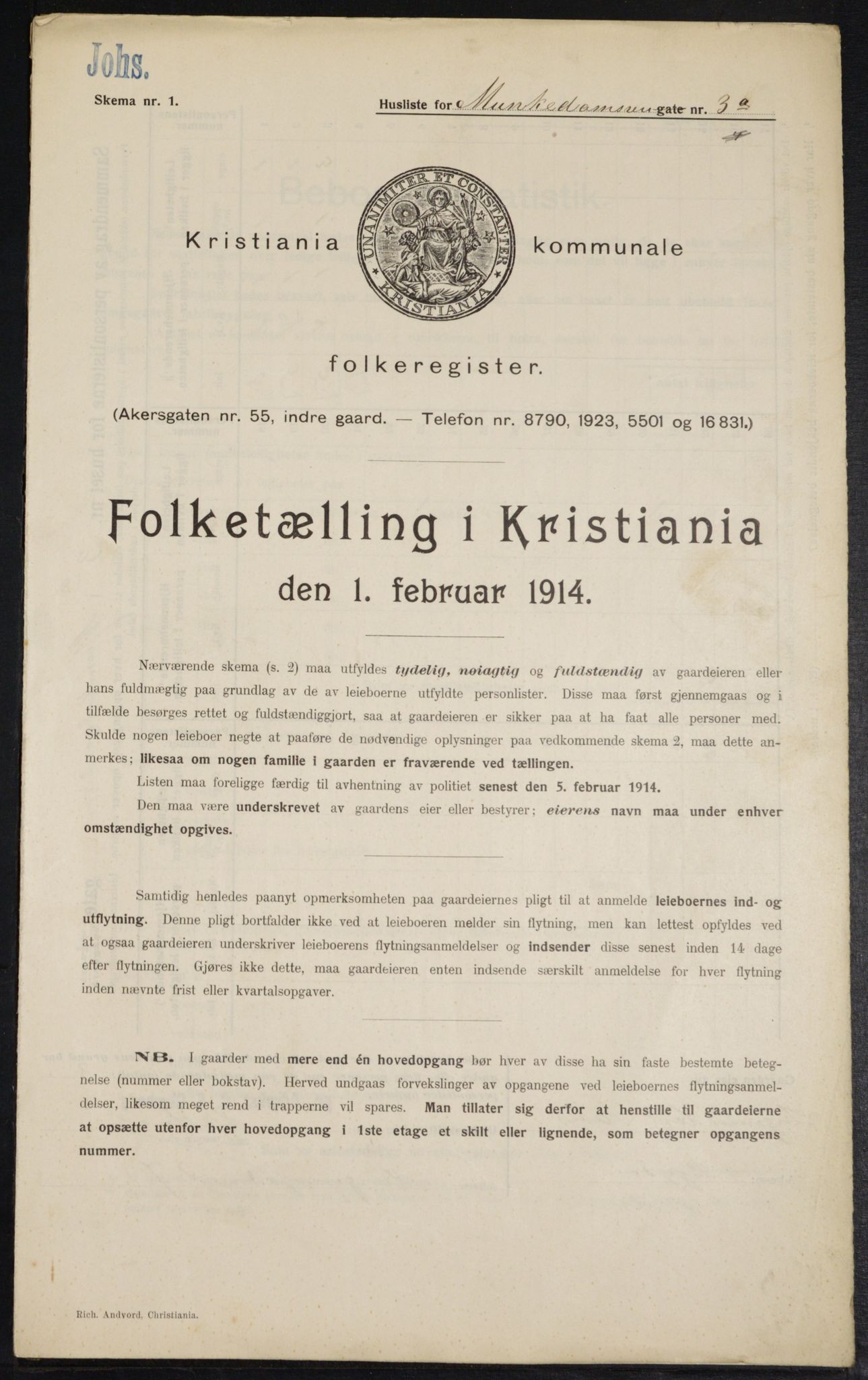 OBA, Municipal Census 1914 for Kristiania, 1914, p. 66694