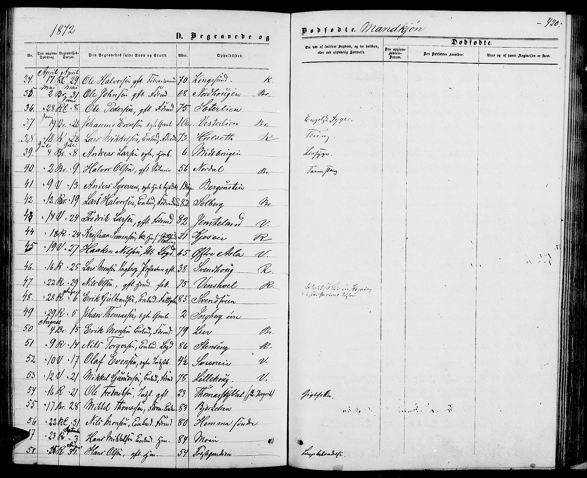 Ringsaker prestekontor, AV/SAH-PREST-014/L/La/L0008: Parish register (copy) no. 8, 1870-1878, p. 420