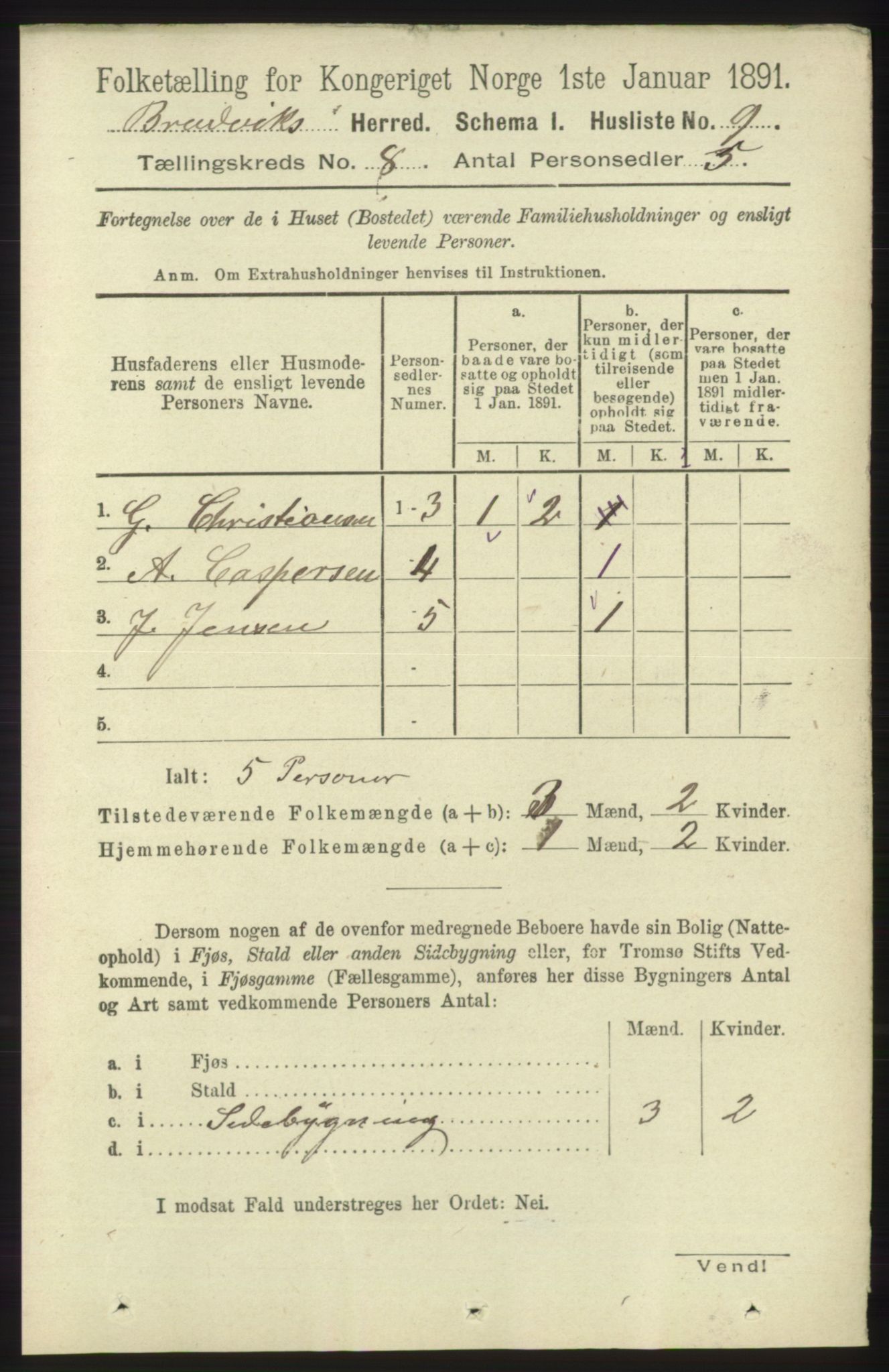 RA, 1891 census for 1251 Bruvik, 1891, p. 2869