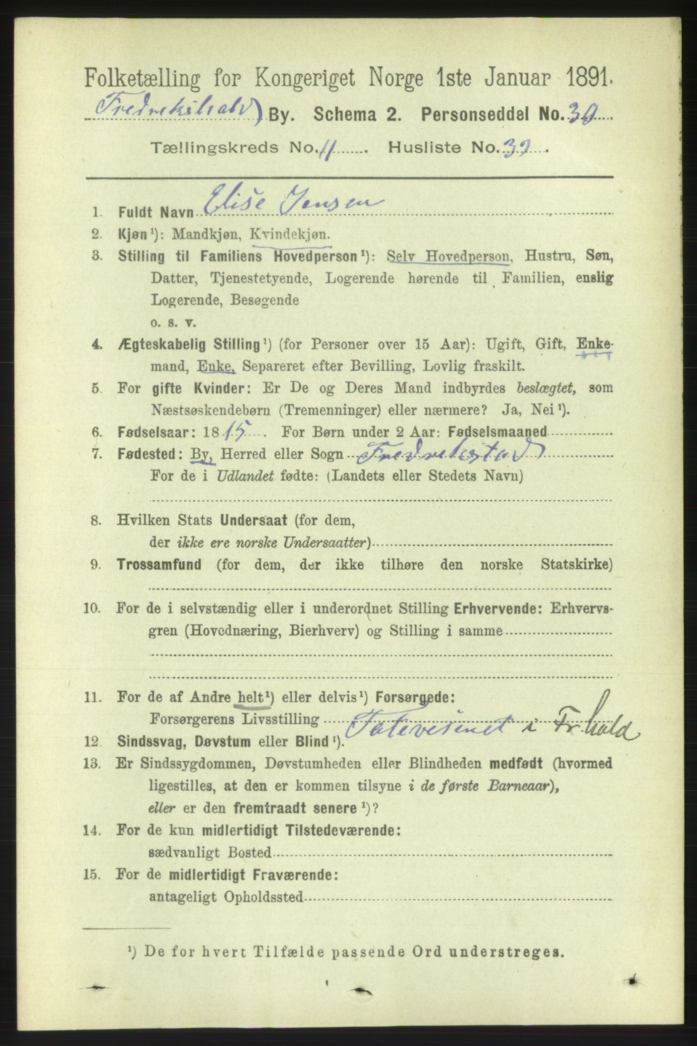 RA, 1891 census for 0101 Fredrikshald, 1891, p. 8207