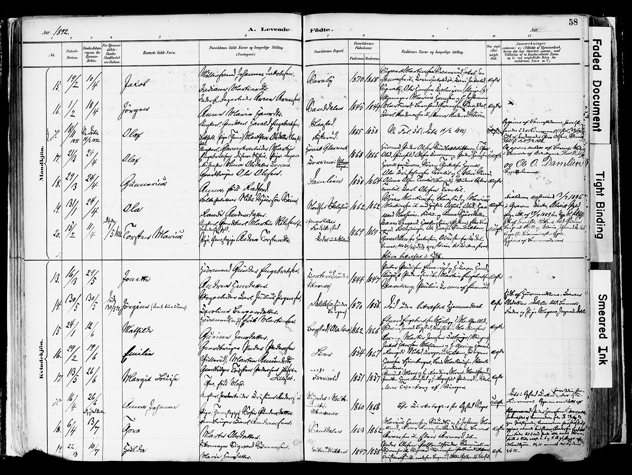 Sør-Odal prestekontor, AV/SAH-PREST-030/H/Ha/Haa/L0006: Parish register (official) no. 6, 1886-1931, p. 58