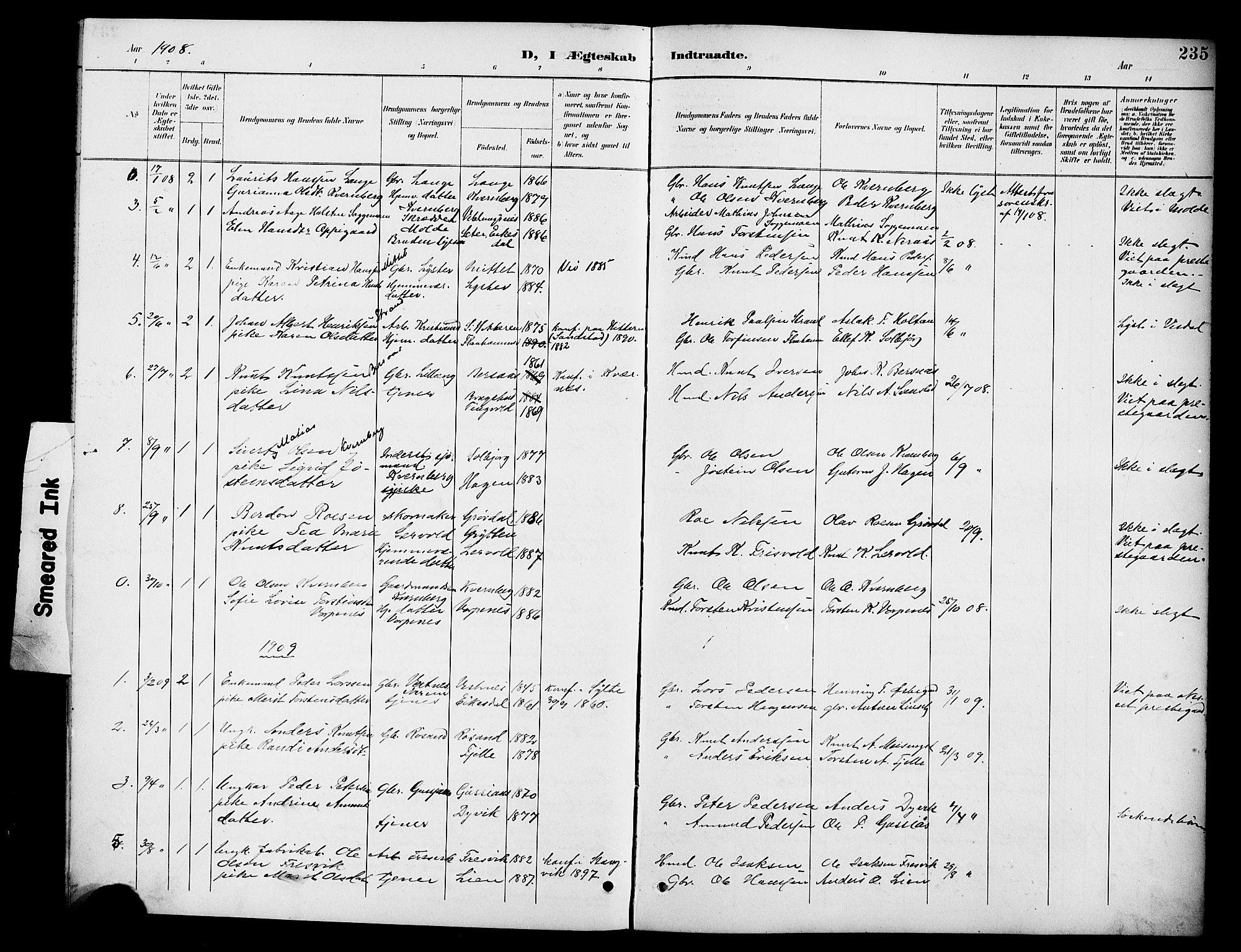 Ministerialprotokoller, klokkerbøker og fødselsregistre - Møre og Romsdal, SAT/A-1454/551/L0632: Parish register (copy) no. 551C04, 1894-1920, p. 235