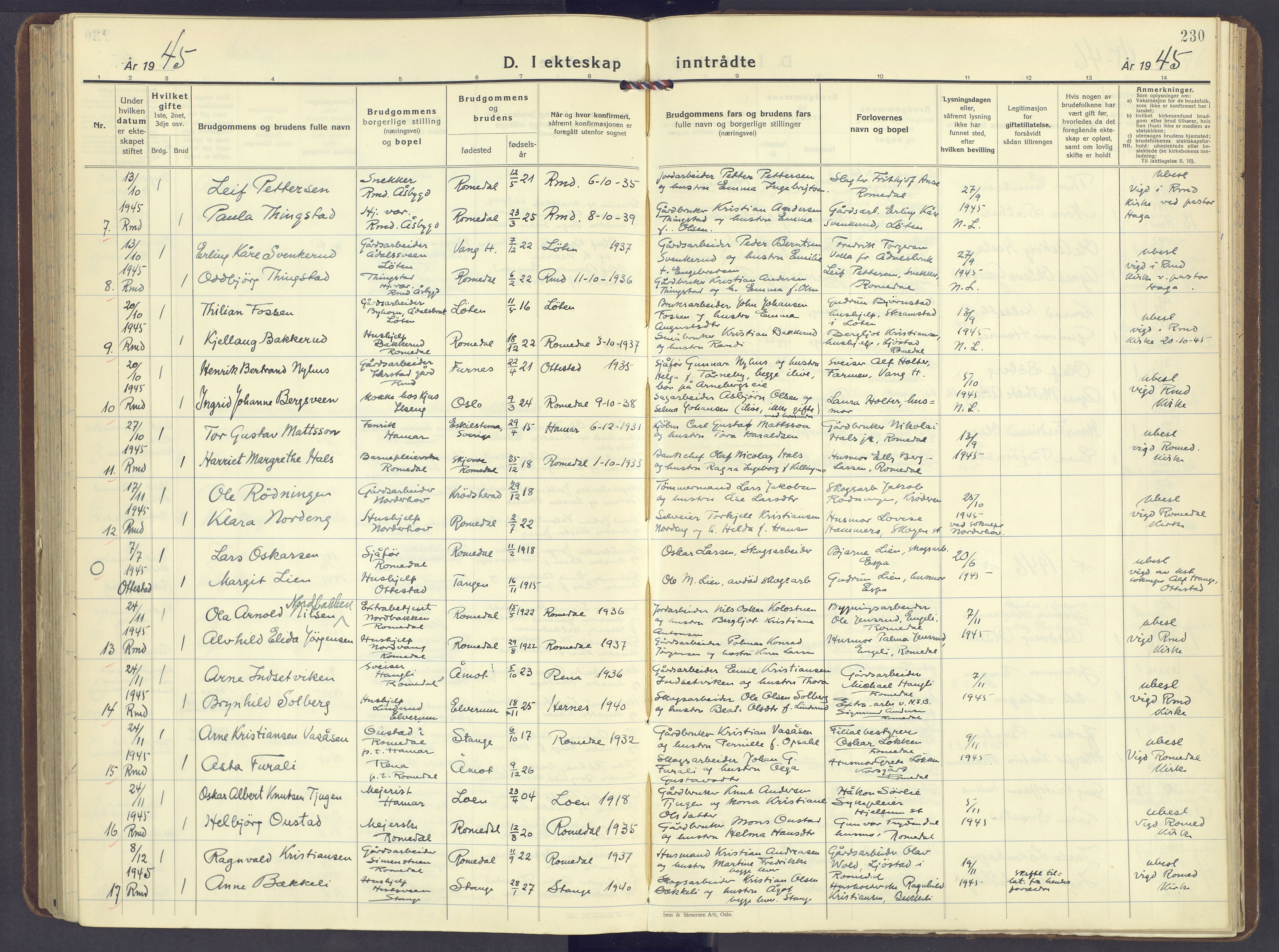 Romedal prestekontor, SAH/PREST-004/K/L0014: Parish register (official) no. 14, 1936-1949, p. 230