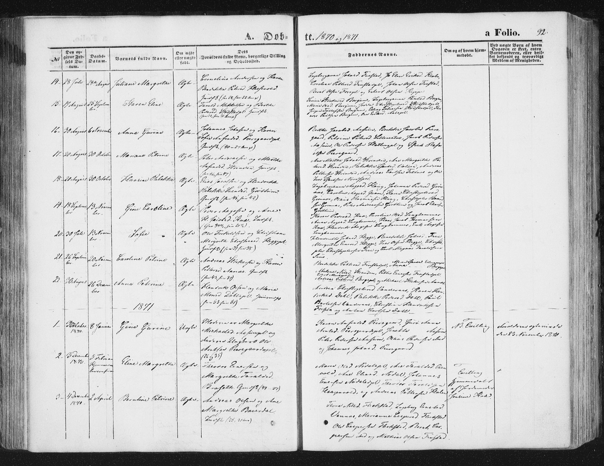 Ministerialprotokoller, klokkerbøker og fødselsregistre - Nord-Trøndelag, SAT/A-1458/746/L0447: Parish register (official) no. 746A06, 1860-1877, p. 92