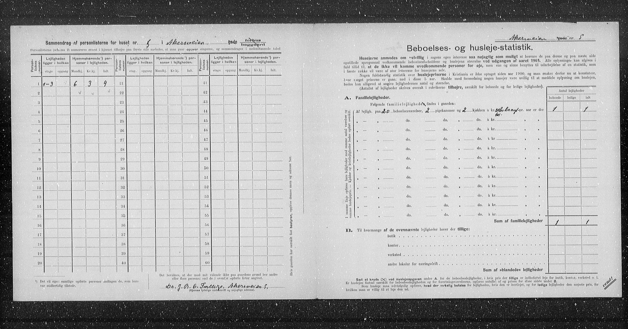 OBA, Municipal Census 1905 for Kristiania, 1905, p. 462