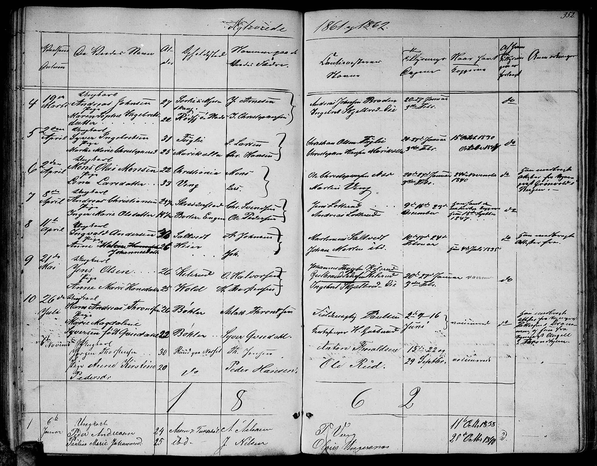 Enebakk prestekontor Kirkebøker, SAO/A-10171c/G/Ga/L0004: Parish register (copy) no. I 4, 1850-1866, p. 352