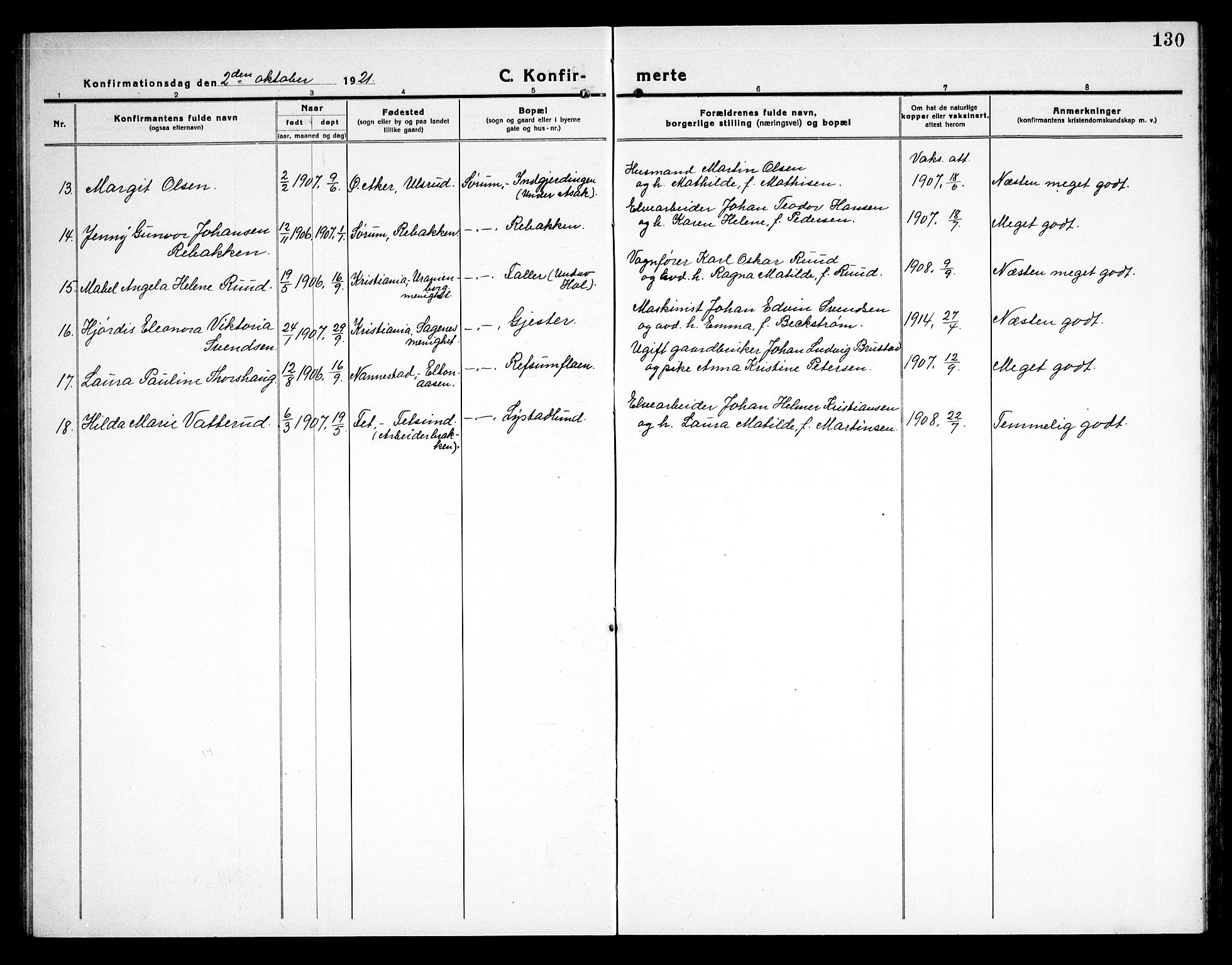 Sørum prestekontor Kirkebøker, AV/SAO-A-10303/G/Ga/L0008: Parish register (copy) no. I 8, 1917-1934, p. 130