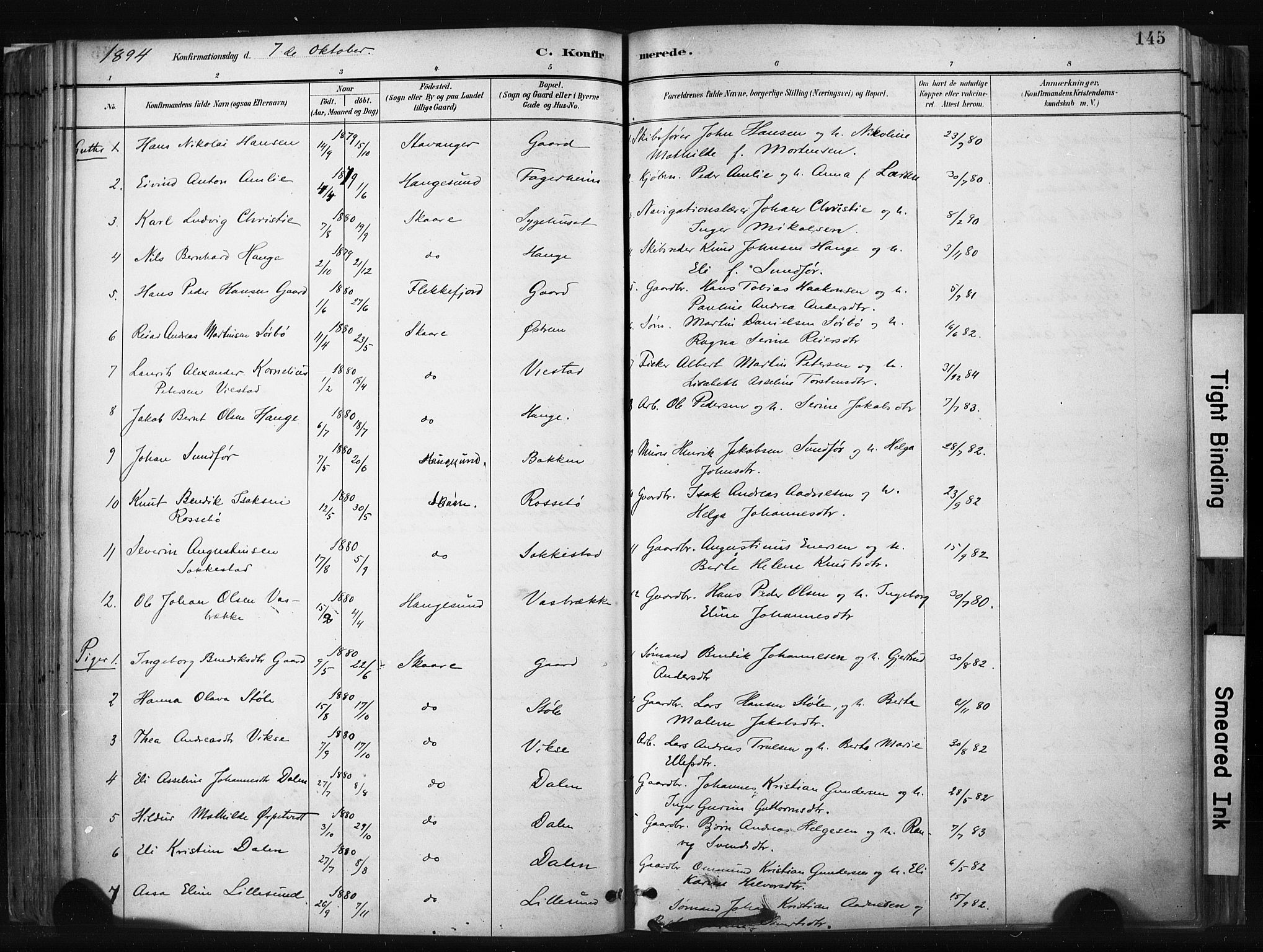 Haugesund sokneprestkontor, SAST/A -101863/H/Ha/Haa/L0004: Parish register (official) no. A 4, 1886-1908, p. 145