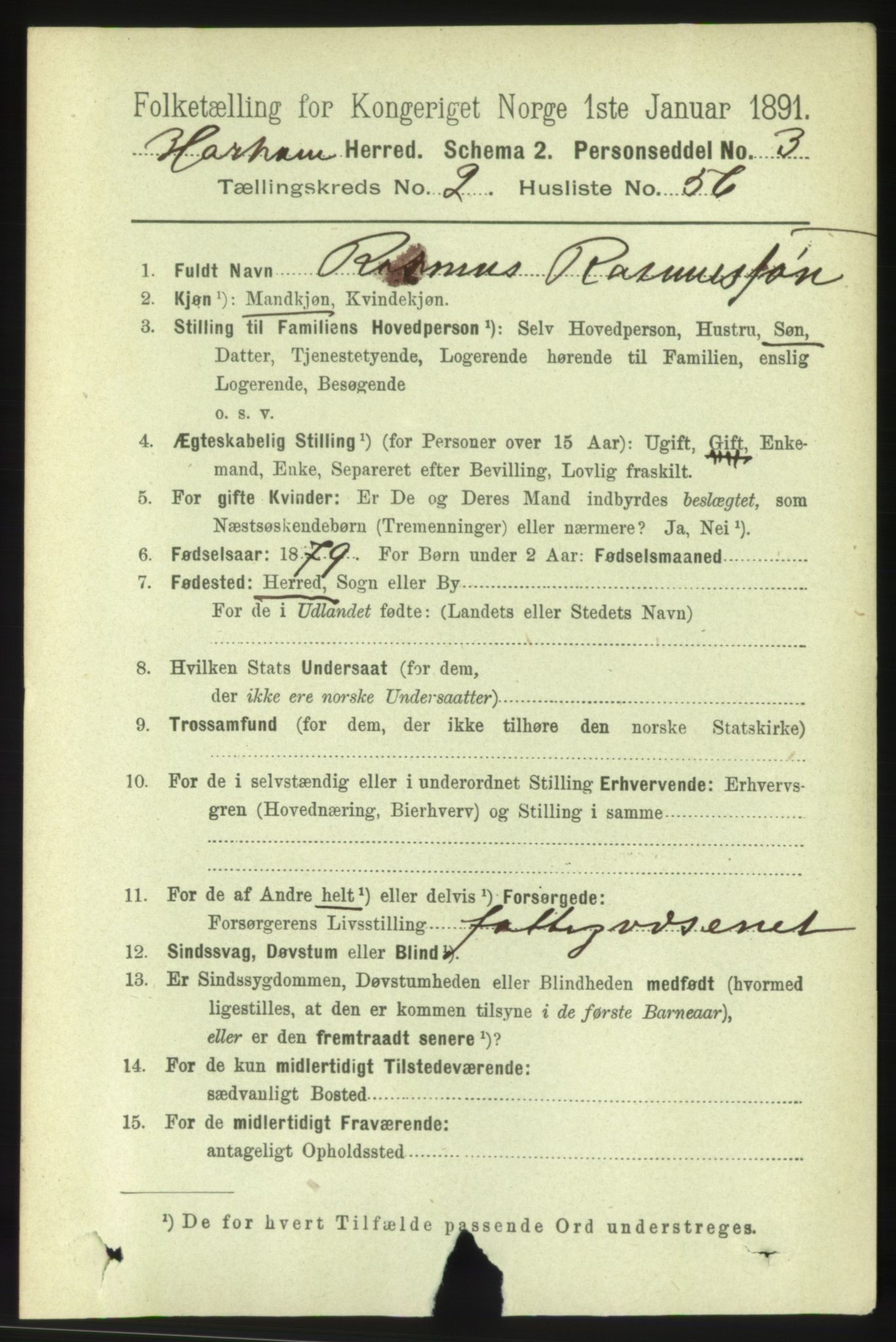 RA, 1891 census for 1534 Haram, 1891, p. 1134