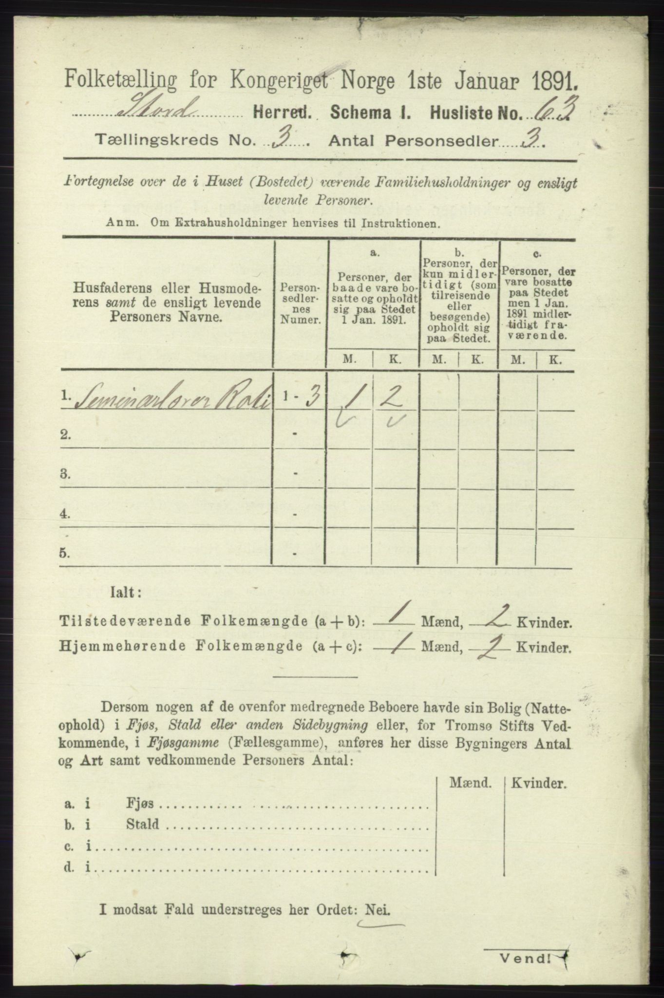 RA, 1891 census for 1221 Stord, 1891, p. 529