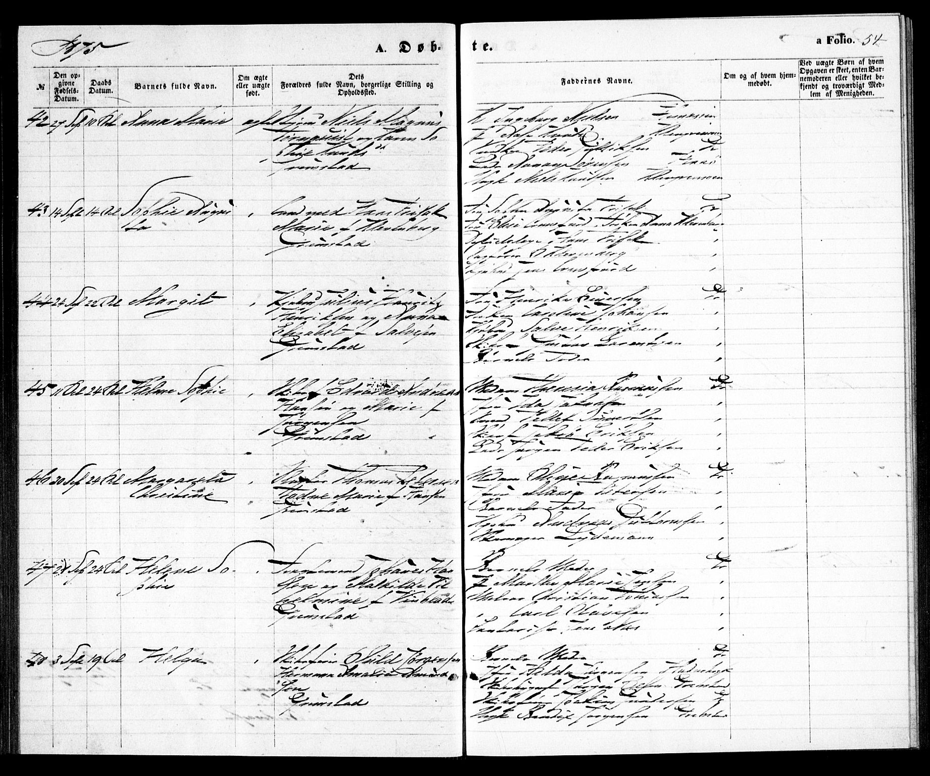 Grimstad sokneprestkontor, AV/SAK-1111-0017/F/Fa/L0002: Parish register (official) no. A 1, 1869-1881, p. 54