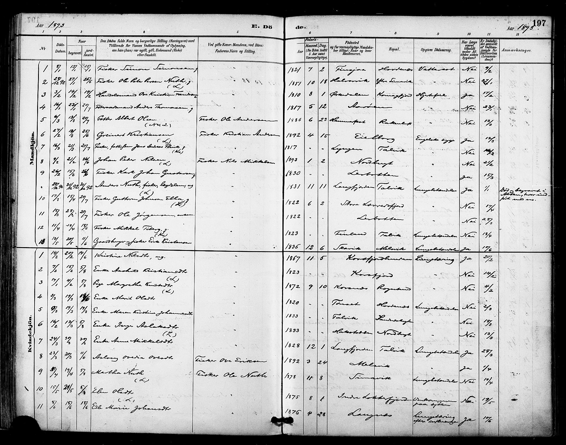 Talvik sokneprestkontor, AV/SATØ-S-1337/H/Ha/L0013kirke: Parish register (official) no. 13, 1886-1897, p. 197