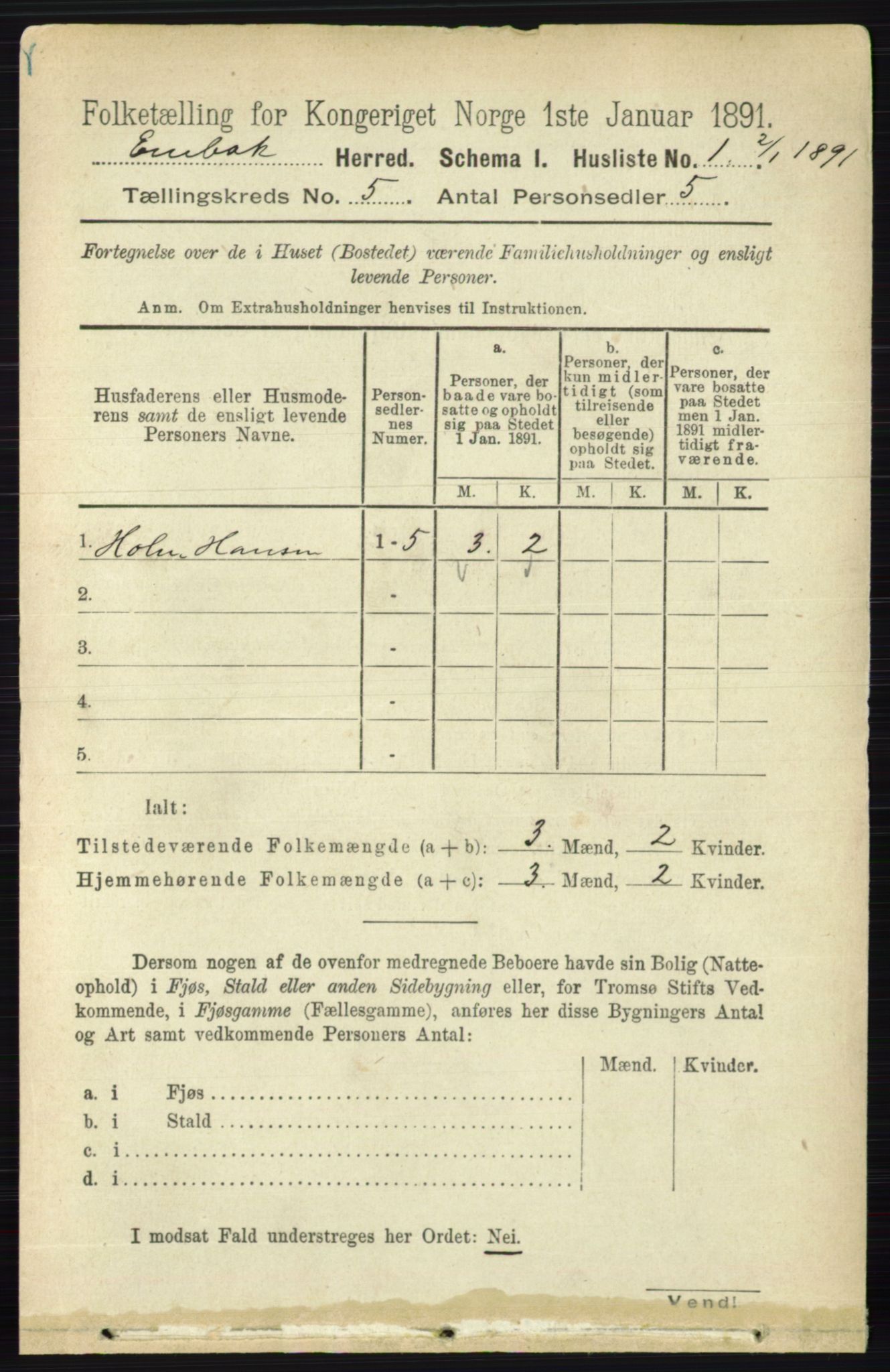 RA, 1891 census for 0229 Enebakk, 1891, p. 1843