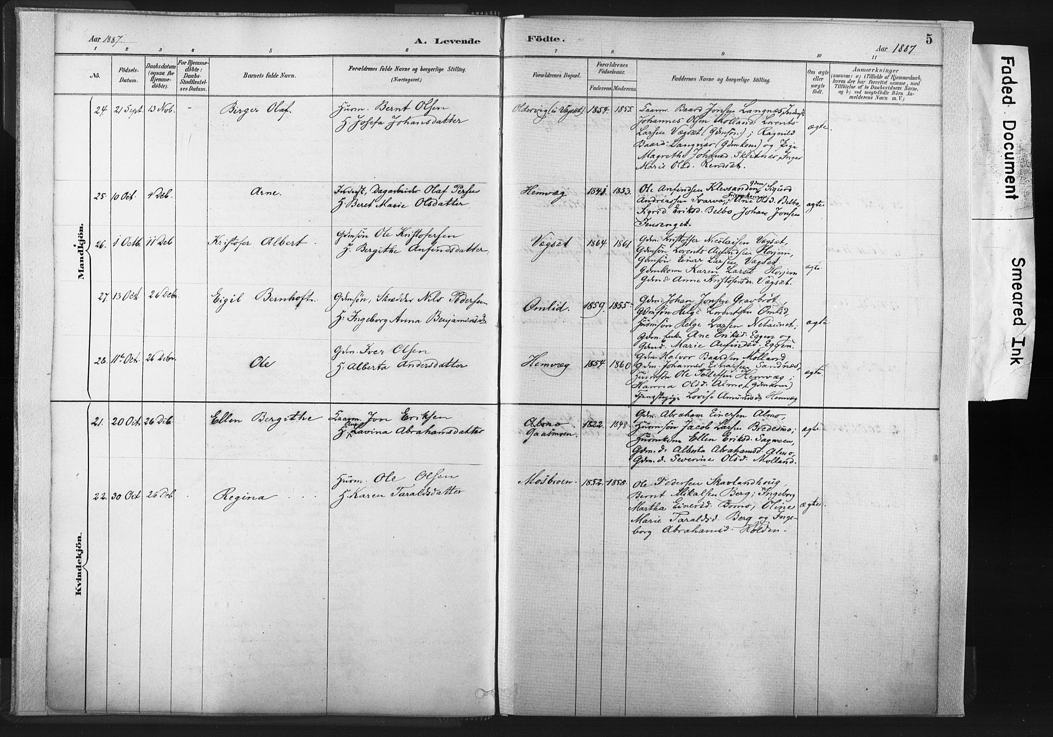 Ministerialprotokoller, klokkerbøker og fødselsregistre - Nord-Trøndelag, AV/SAT-A-1458/749/L0474: Parish register (official) no. 749A08, 1887-1903, p. 5