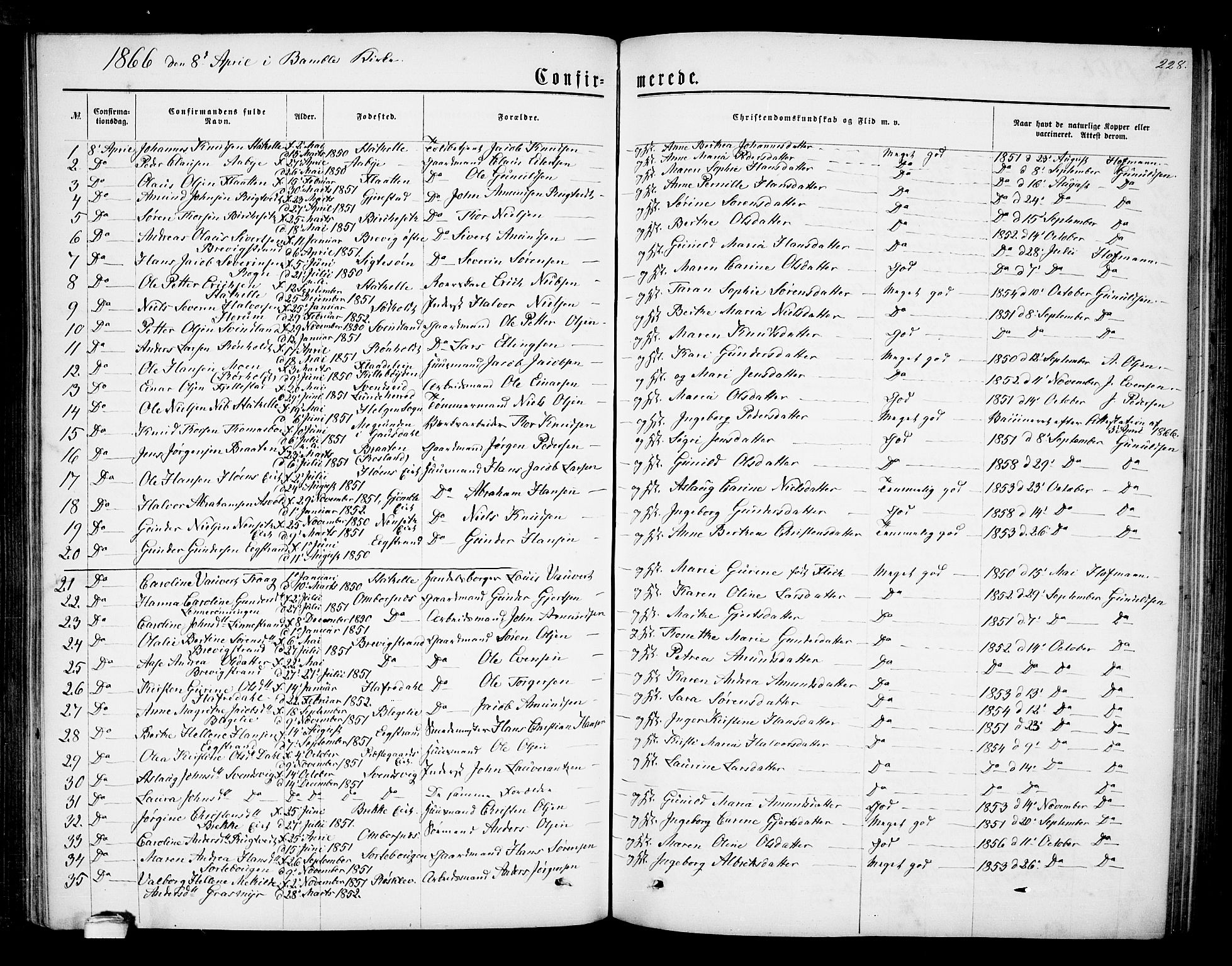 Bamble kirkebøker, SAKO/A-253/G/Ga/L0006: Parish register (copy) no. I 6, 1860-1876, p. 228