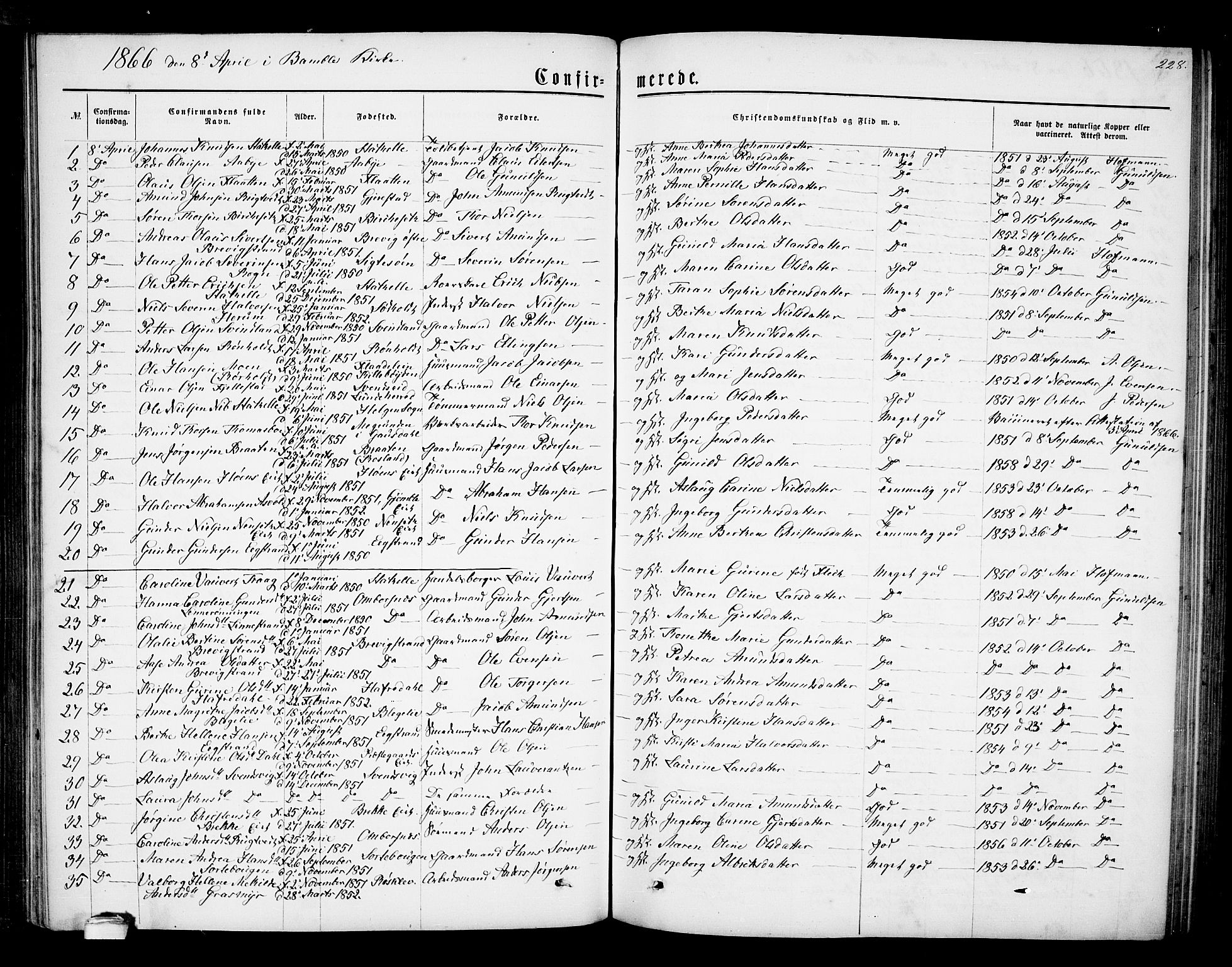 Bamble kirkebøker, AV/SAKO-A-253/G/Ga/L0006: Parish register (copy) no. I 6, 1860-1876, p. 228